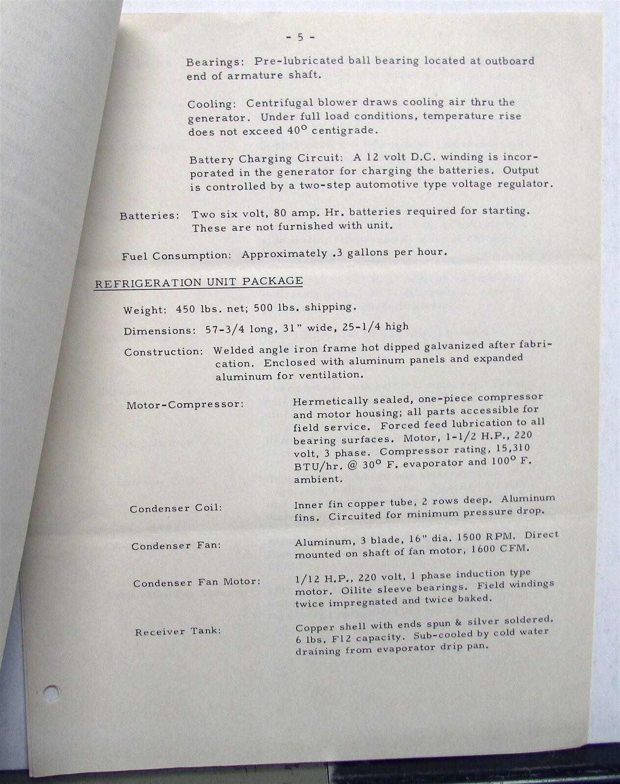 1950s Coldmobile Refer Refrigeration Unit Package Photo Informational Sheets