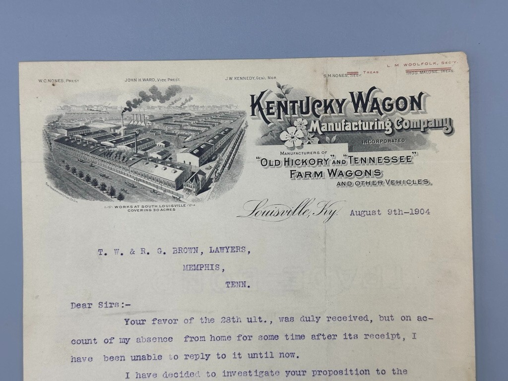 1904 KENTUCKY WAGON Old Hickory Tennessee FARM Advertising Letter LOUISVILLE