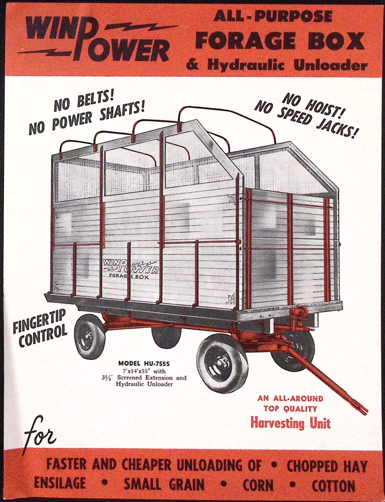 1950s Winpower Mfg Co All Purpose Forage Box Hydraulic Unloader Dealer Brochure