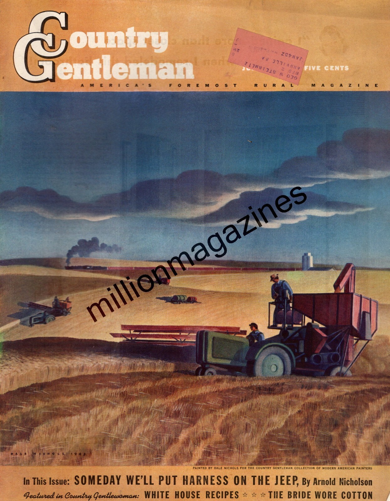 1942 Country Gentleman June original cover only – Threshing wheat – Rare