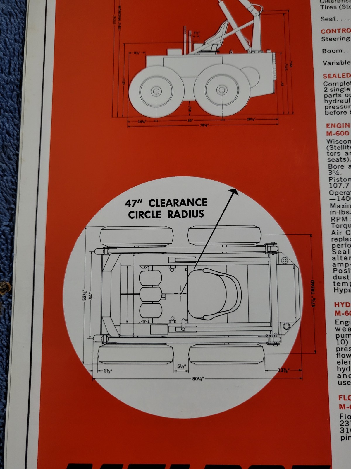 BROCHURE Vintage Melroe Bobcat M44 500 600 Skid Steer Loader Onan Kohler Wi 1966