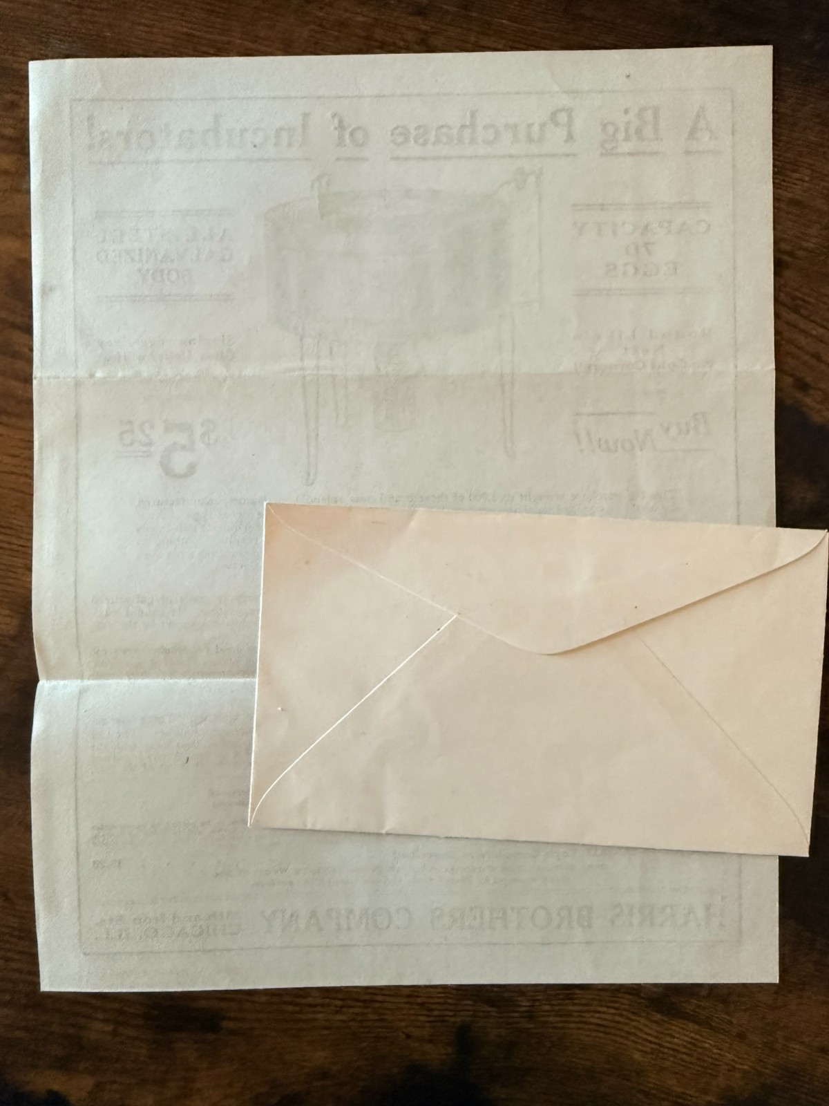 Antique Harris Brothers Incubator Ad Flyer w/ Envelope Chicago c.1900s