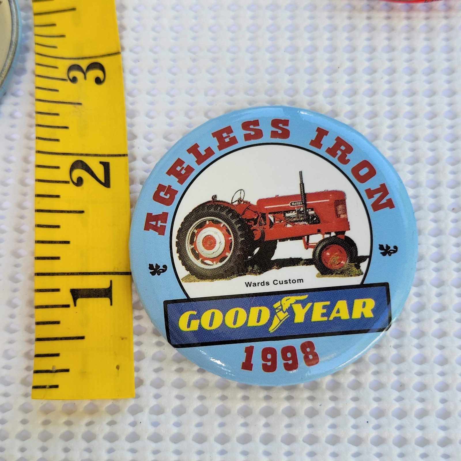 Ageless Iron Good Year Tractor 1995 Round Metal Advertising Buttons lot of 5