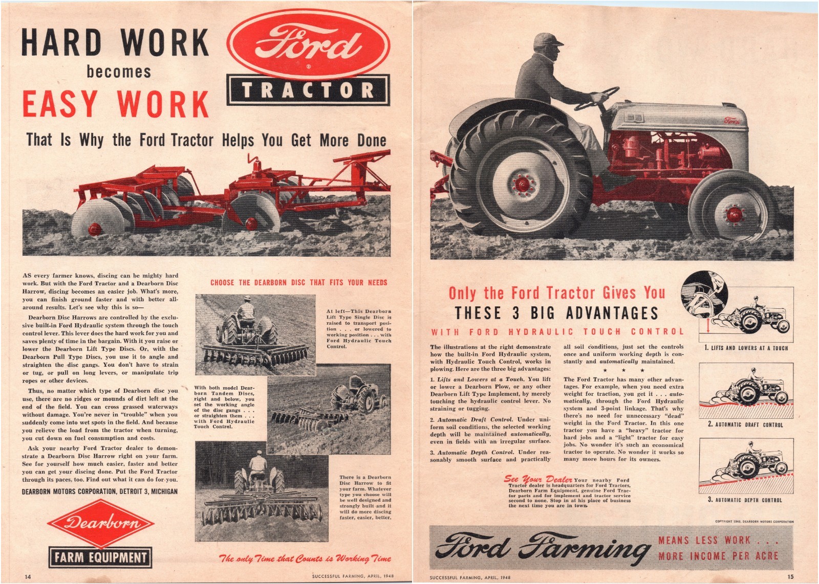 1948 Ford Tractor Dearborn Disc Harrow Michigan Farm 40s Vintage 2-Page Print Ad