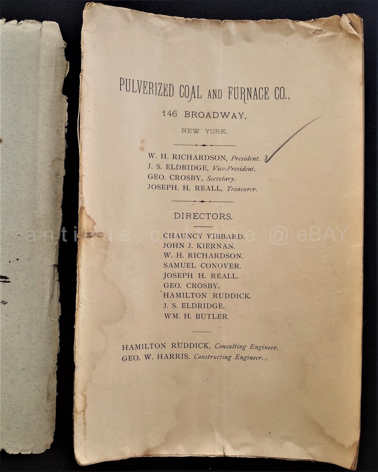 1885 antique PULVERIZER COAL and FURNACE COMPANY ny