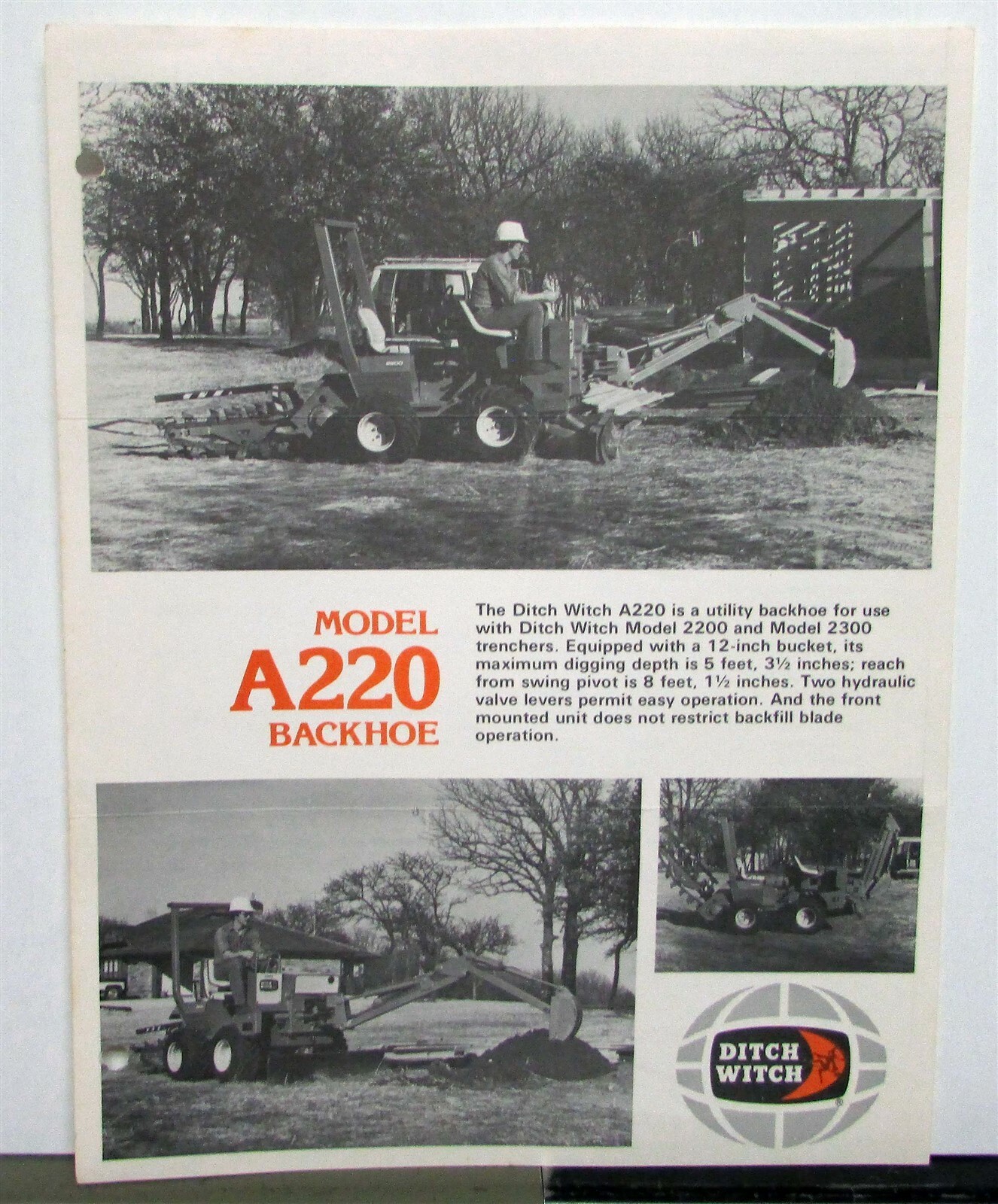1981 Ditch Witch A220 Backhoe Specifications Construction Sale Brochure