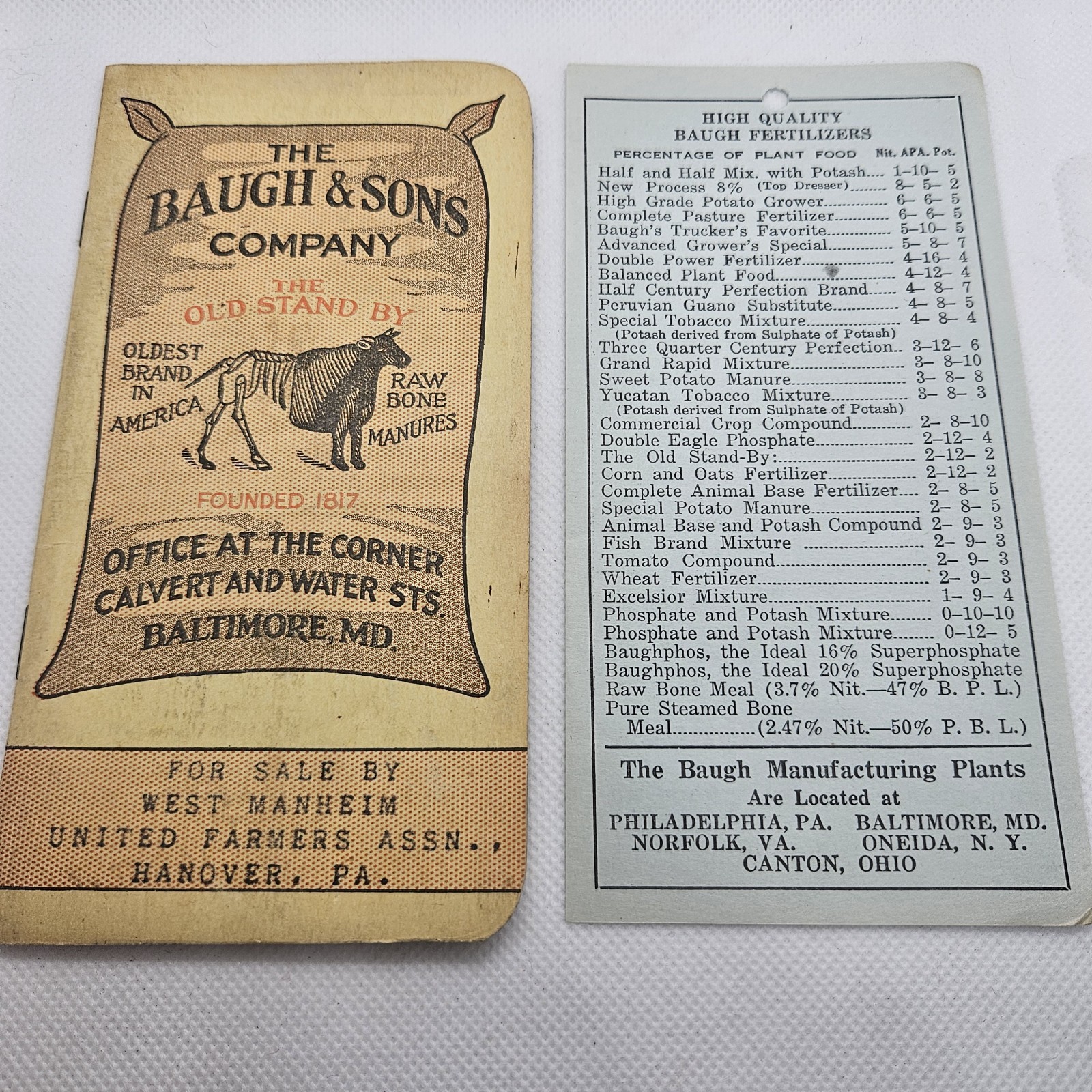 1932 The Baugh & Sons Company Baltimore Maryland Notepad Manure Fertilizer