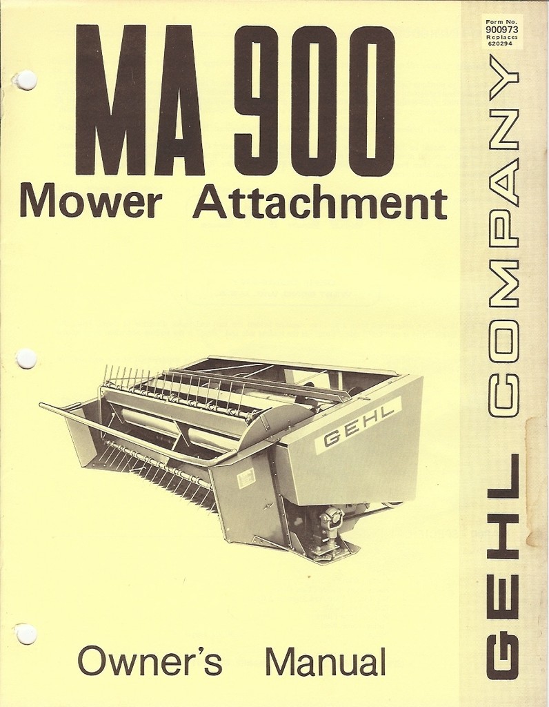 Farm Manual – Gehl – MA 900 – Mower Attachment – Owner&rsquo;s – 1972 (FM162)