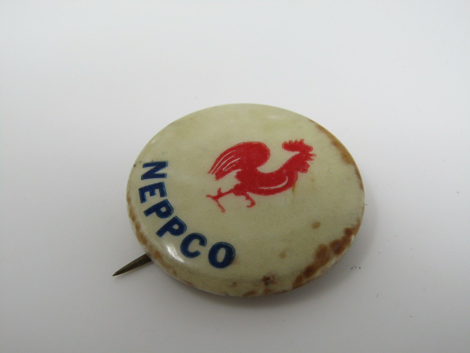 Vintage NEPPCO Pinback Button Red Rooster Chicken Ag Advertising Celluloid Pin