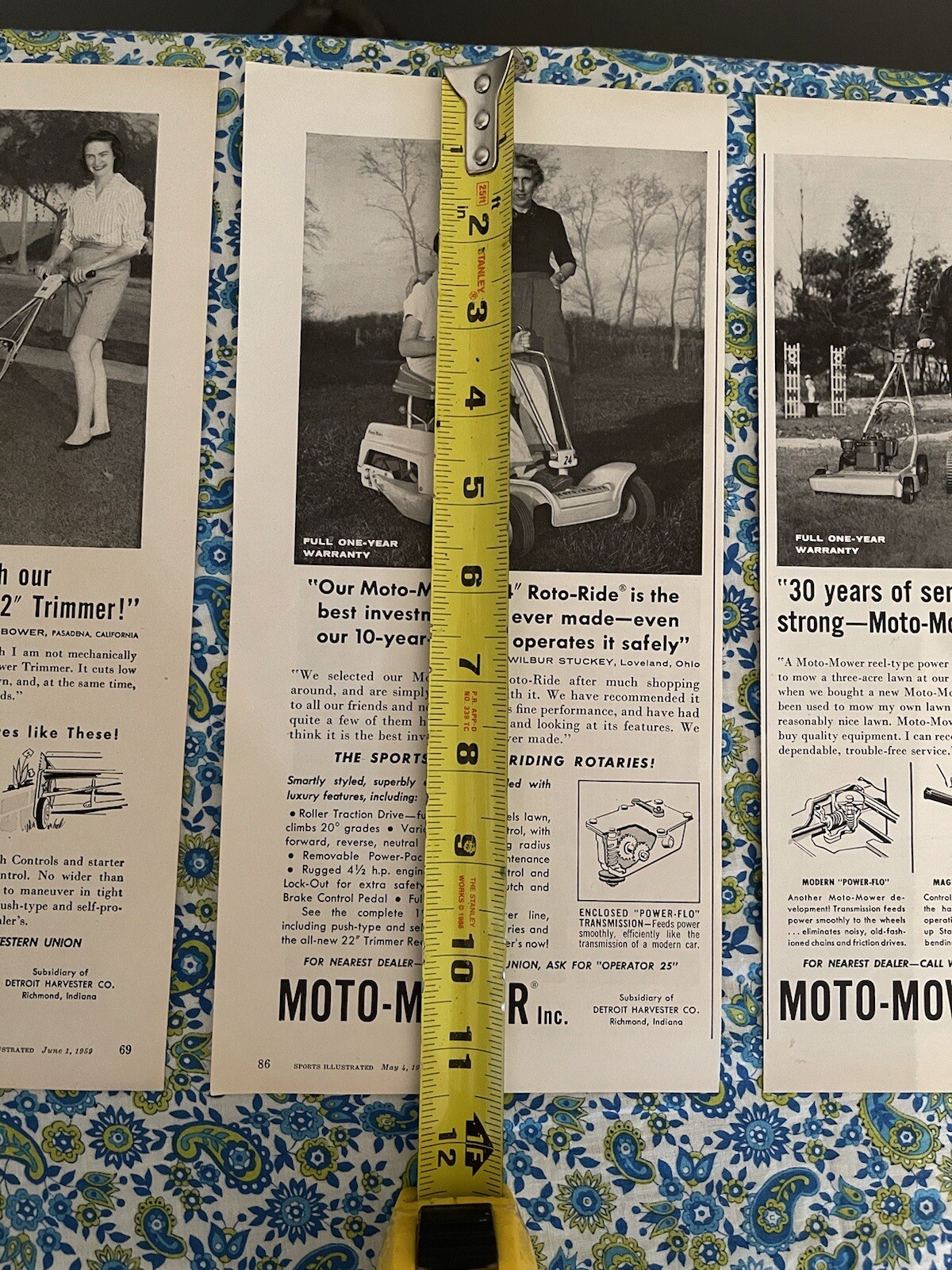 (3) Vintage 1959 Moto Mower Lawn Mower Print Ad Qty 3