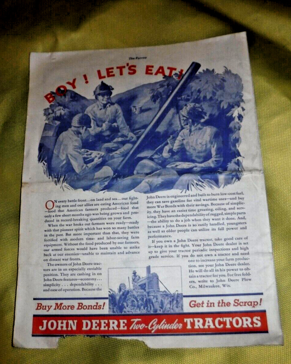 THE FURROW MAGAZINE APRIL 1944 WWII FARM MAGAZINE LARSEN IMPLEMENT DENMARK WI