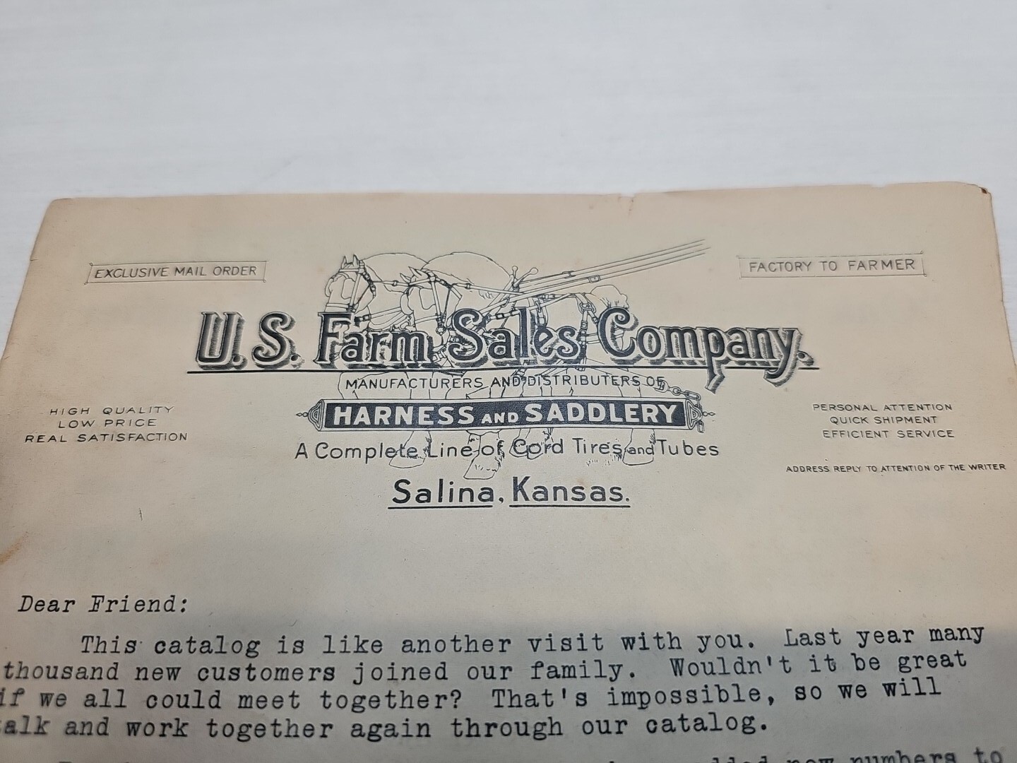 1900s U.S. FARM SALES CO. SALLINA KANSAS CATALOG Farm Sales Catalog Book