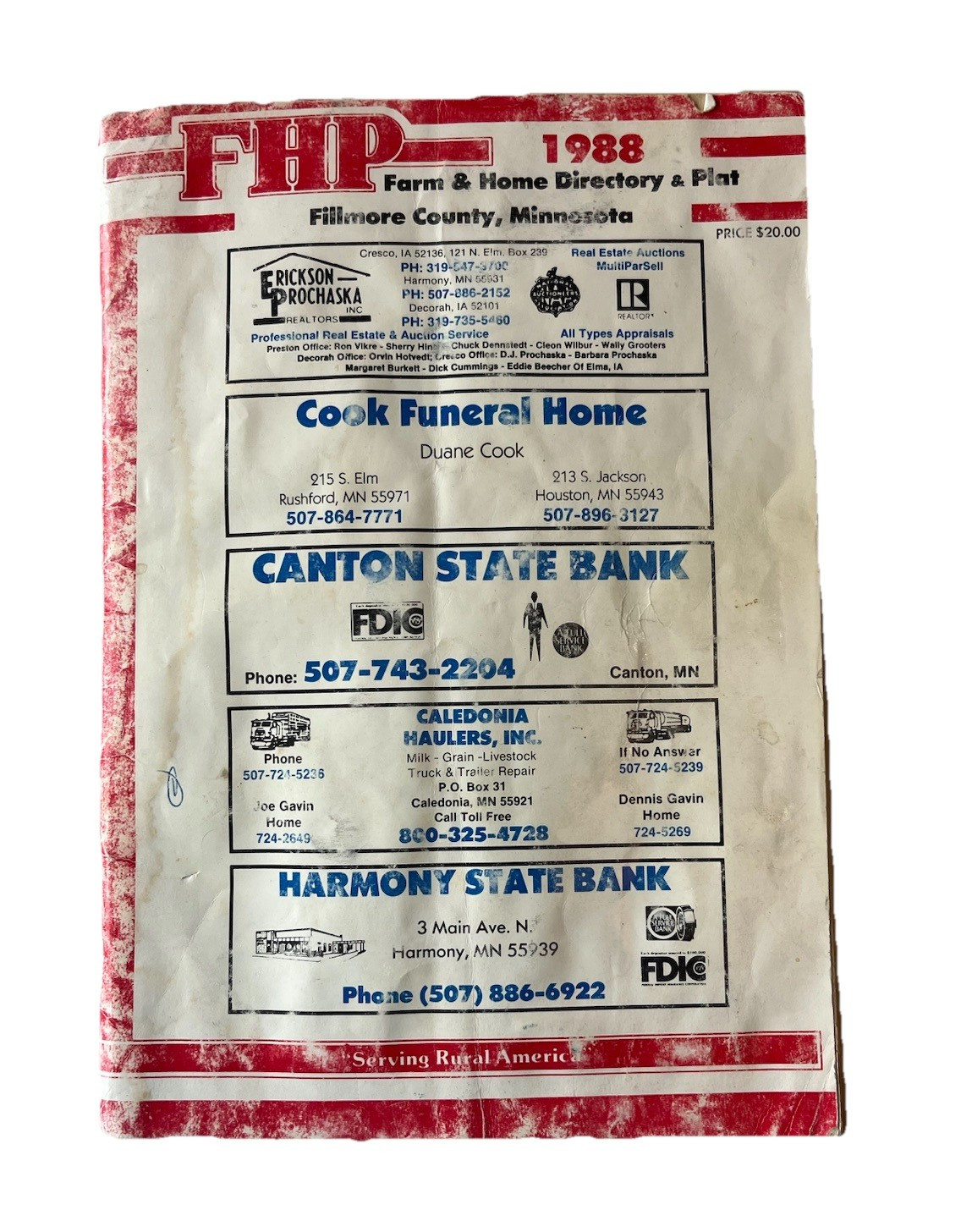 Vintage Filmore County MN Farm & Home Plat Directory 1988 Chatfield Preston
