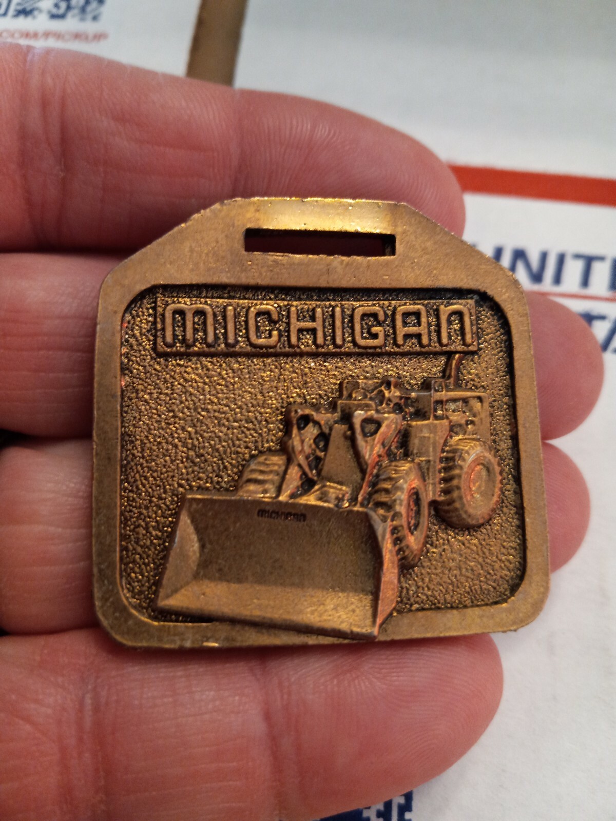 Michigan Front End Wheel Loader Tractor Pocket Watch Fob ANDERSON EQUIPMENT PA