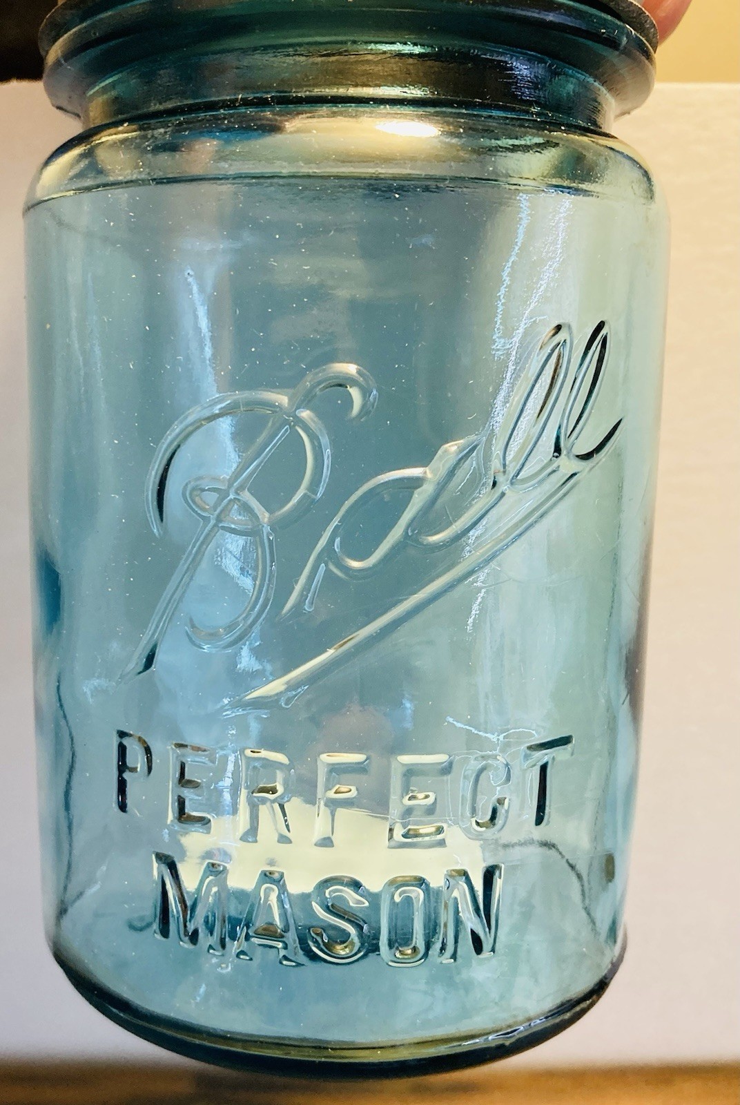BLUE PINT C.1910-23 BALL “PERFECT MASON” JAR #9~5.25”H IN VG CONDITION