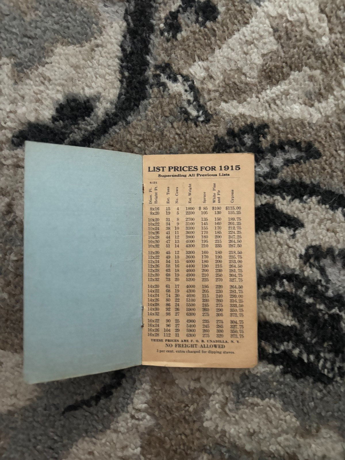 Unadilla Silos Price List For 1915 Pocket Brochure DCPA26