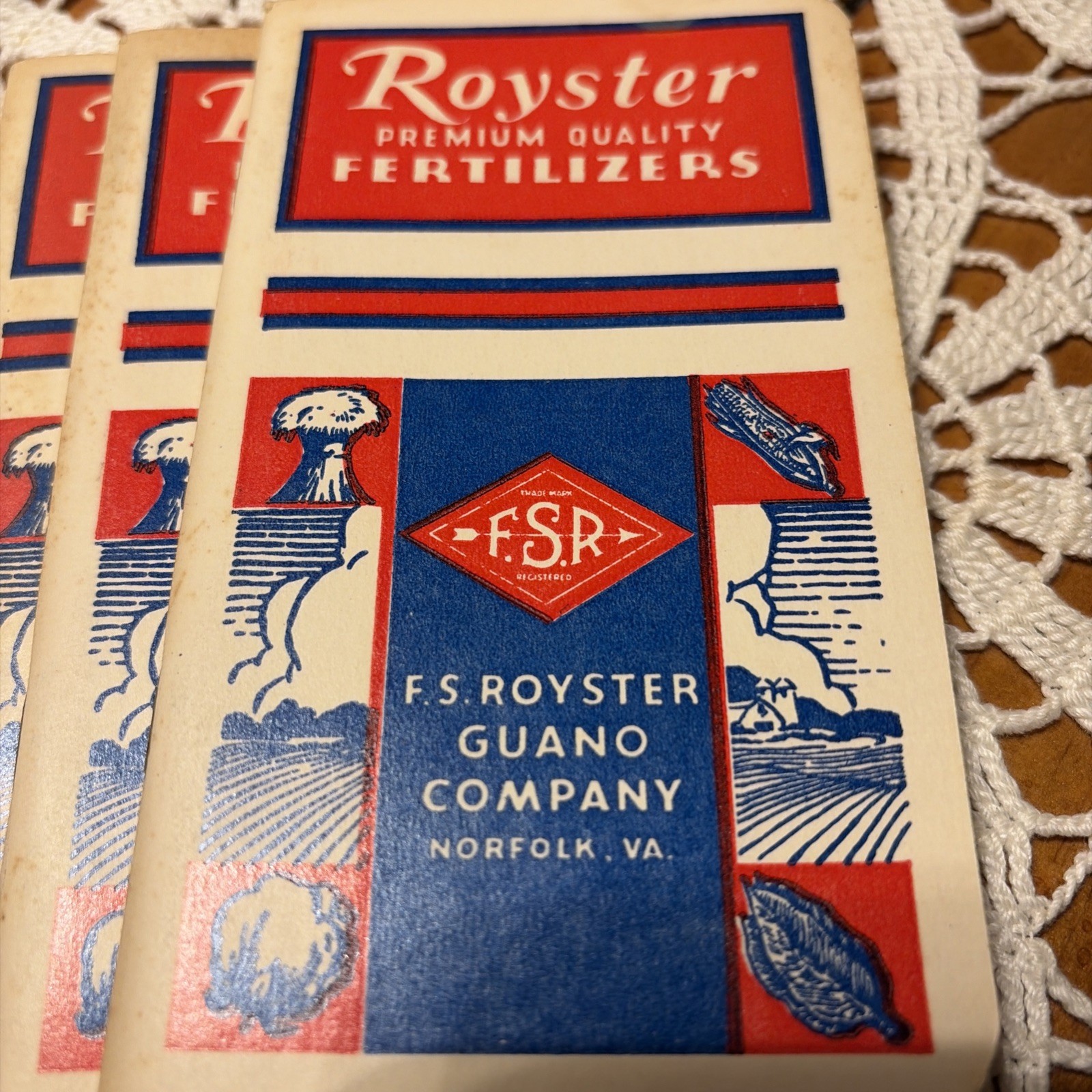 3) 1940 – 41 F.S. Royster Guano Co. Fertilizer Adv Pocket Memo Book Norfolk, VA