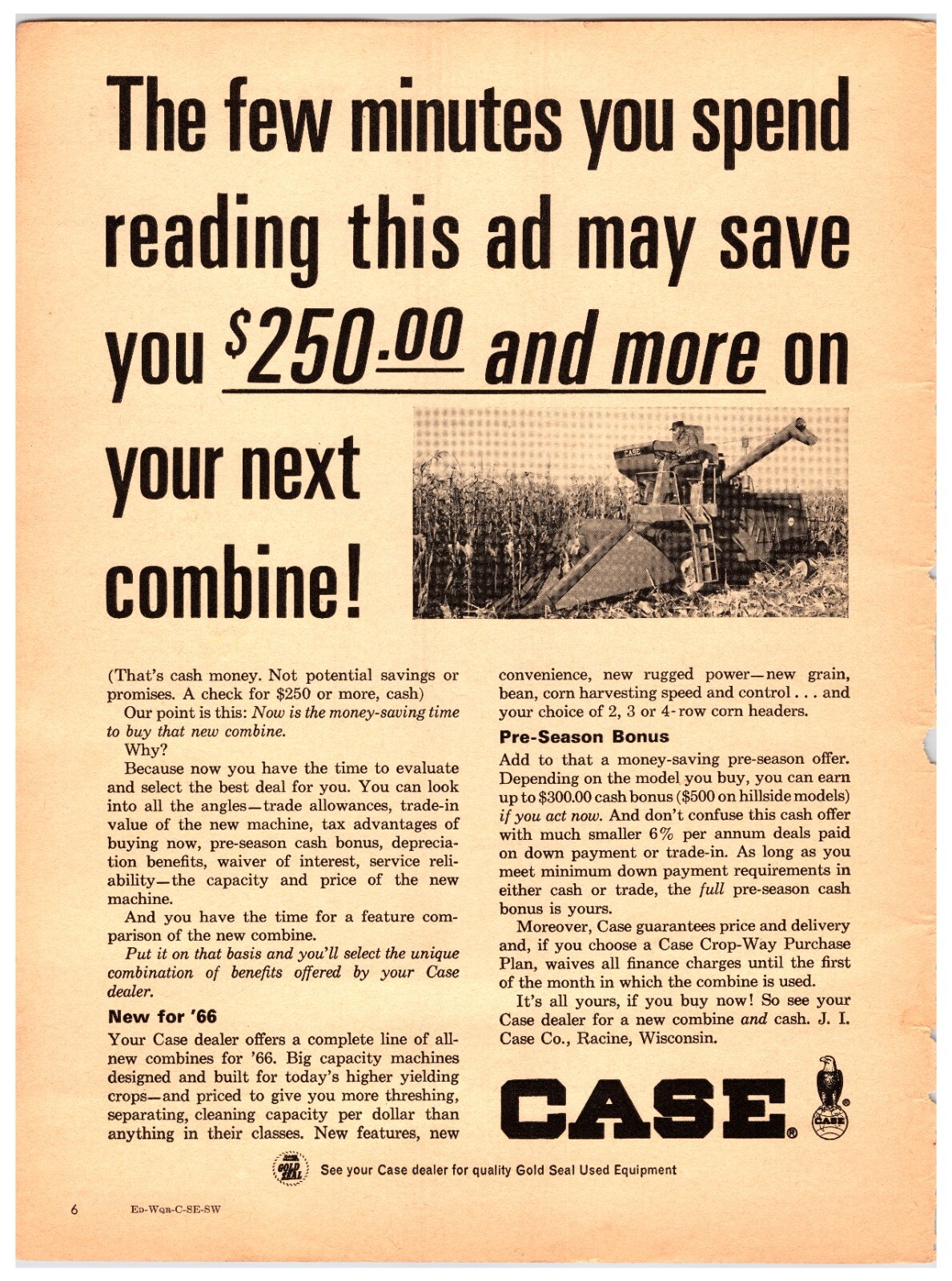 1965 Case Self Propelled Combines – Original Print Advertisement (8.5in x 11in)