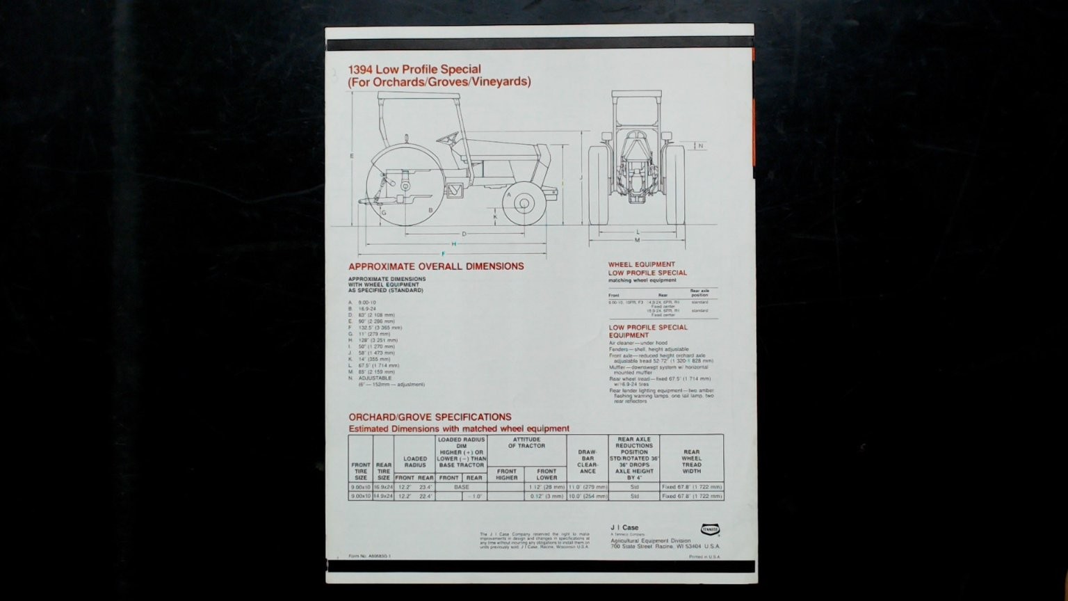 Case Model 1394 General Purpose Tractor Brochure Vintage 1970s Black White