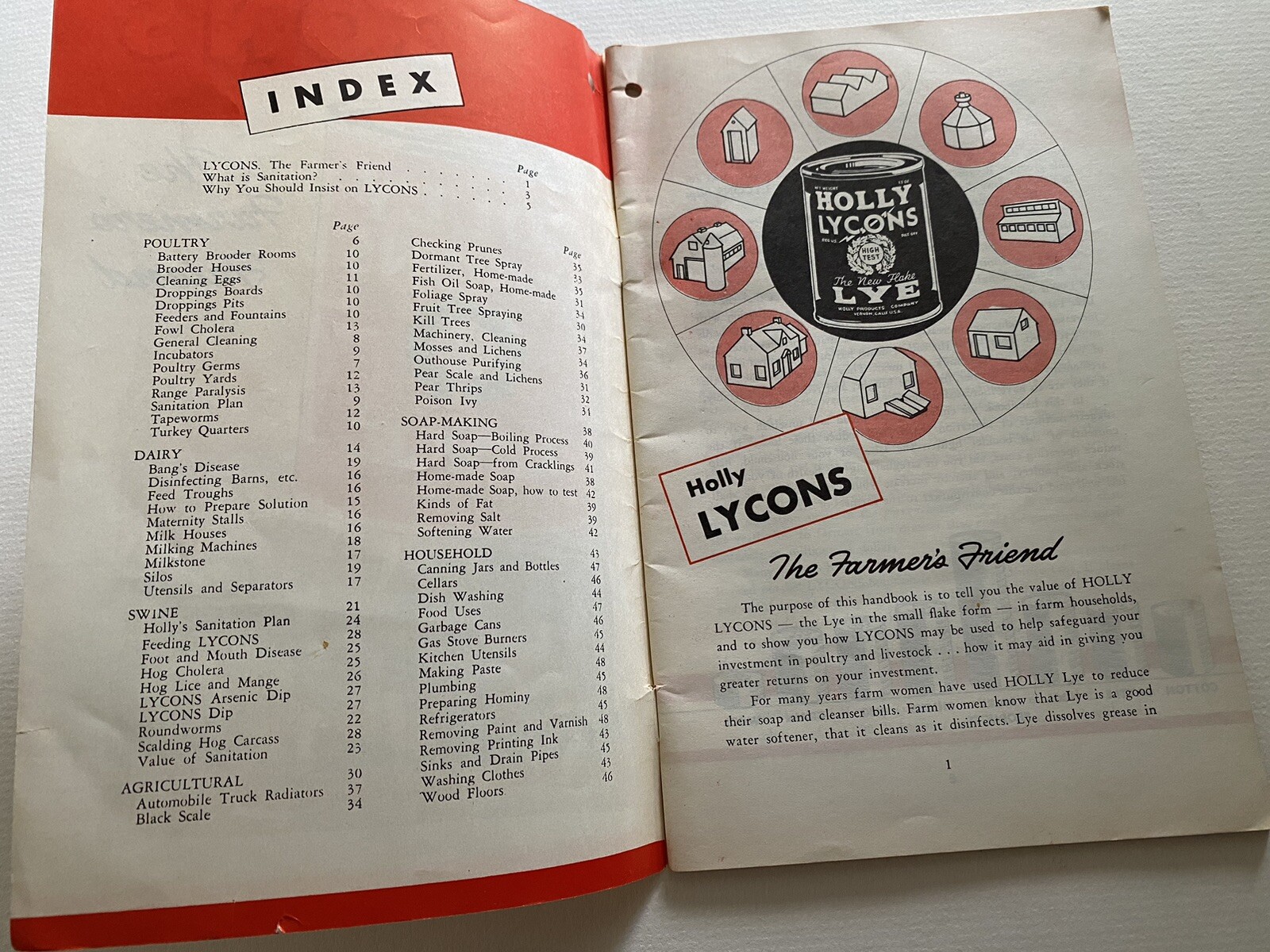 LYCONS The Farmers Friend, New Flake Lye Vintage Handbook Holly Products 1930&rsquo;s