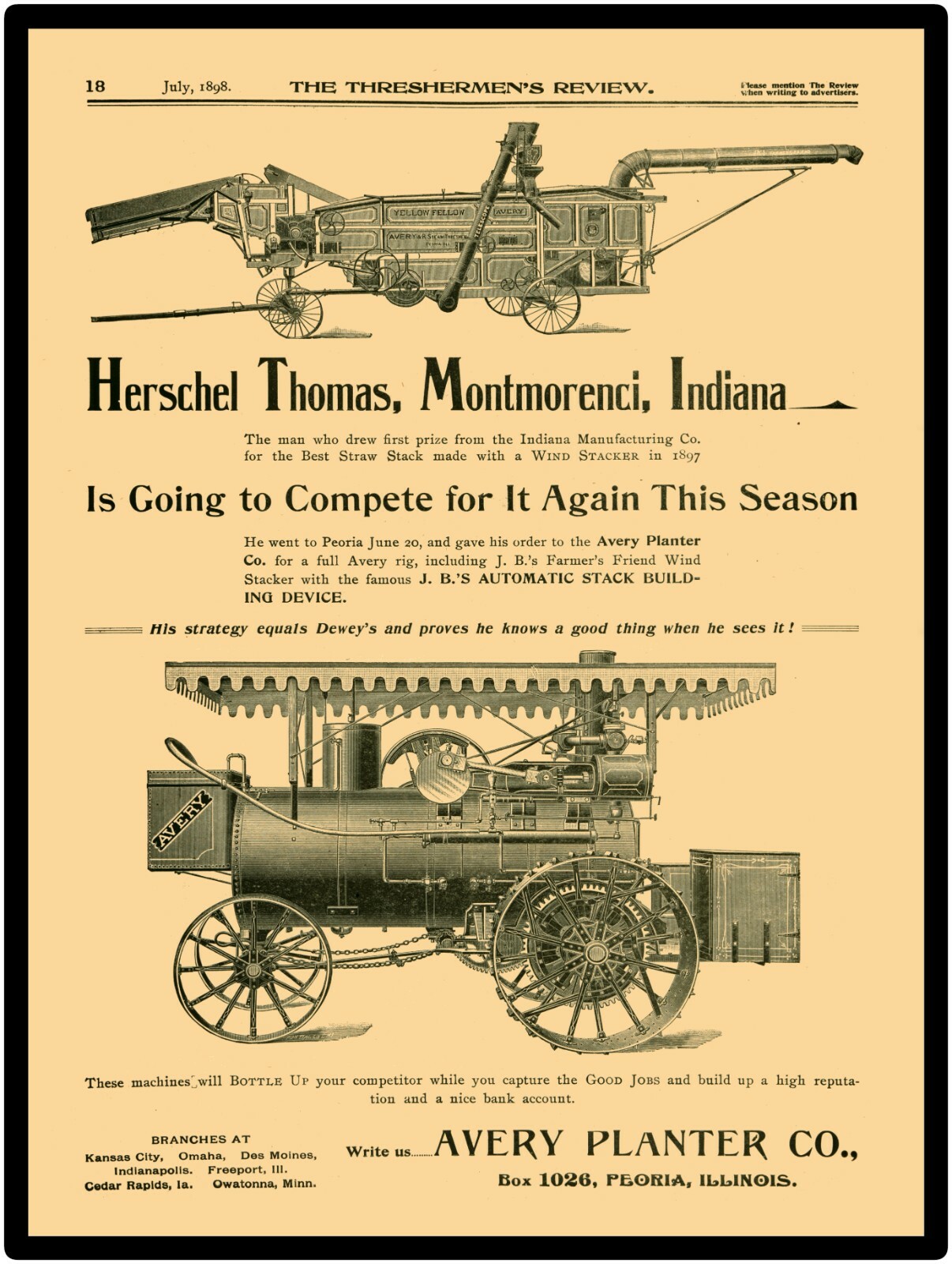 1898 Avery Threshing Machines NEW Metal Sign 24&Prime; x 30&Prime; USA STEEL XL Size – 7 lbs