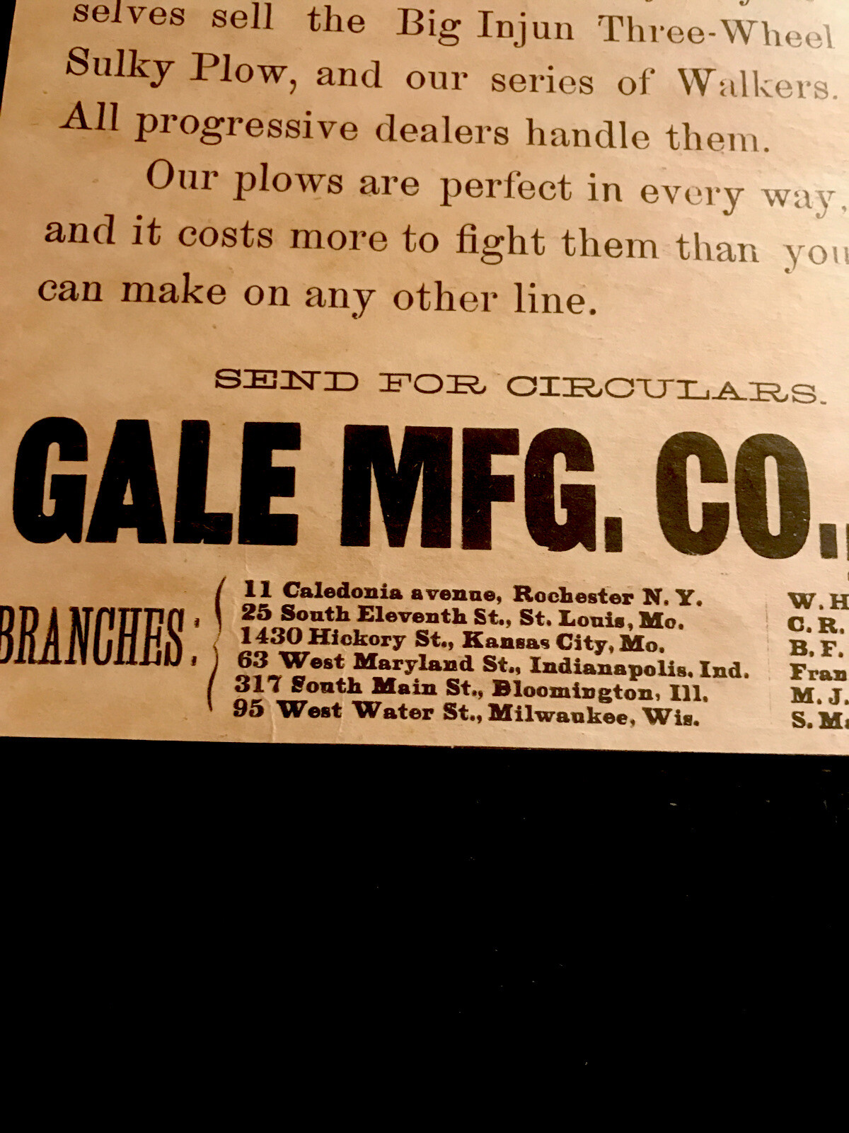 1889 Gale Plow Implement Farm Advertising – Albion – Michigan