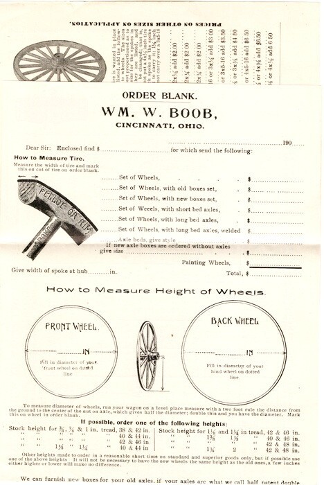 1890&rsquo;s Wm. W. Boob, Mfg of Wheels, Gears, Buggies/Flyers, Add Sheets, Catalog 17