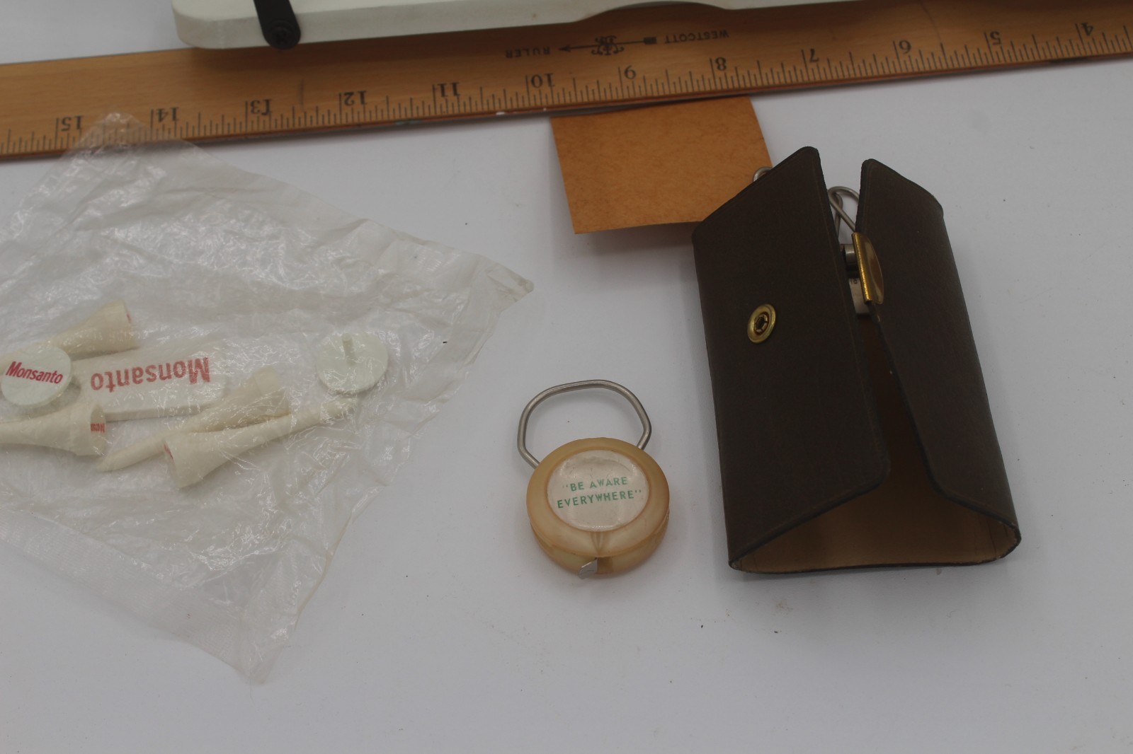Vintage Monsanto Key pouch, key ring with tape mesaure and golf tees 1960&rsquo;s