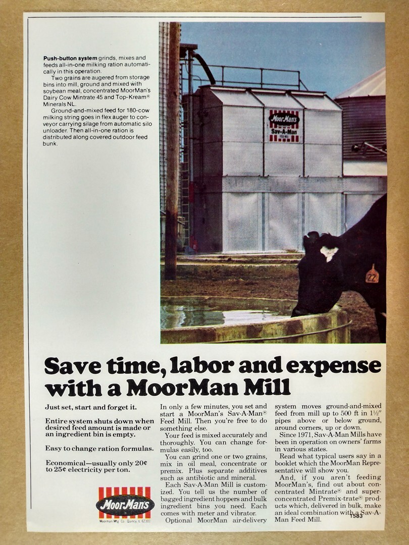 1980 MoorMan&rsquo;s Sav-A-Man Feed Mill vintage print Ad