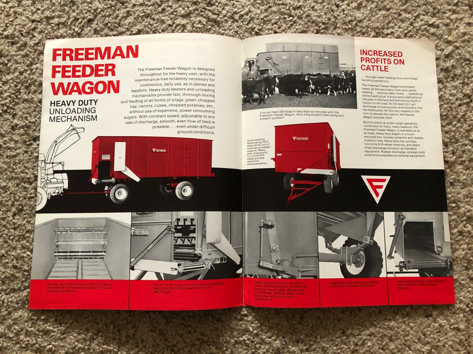 1970s Freeman Feeder Wagon for farm usage, original sales literature.