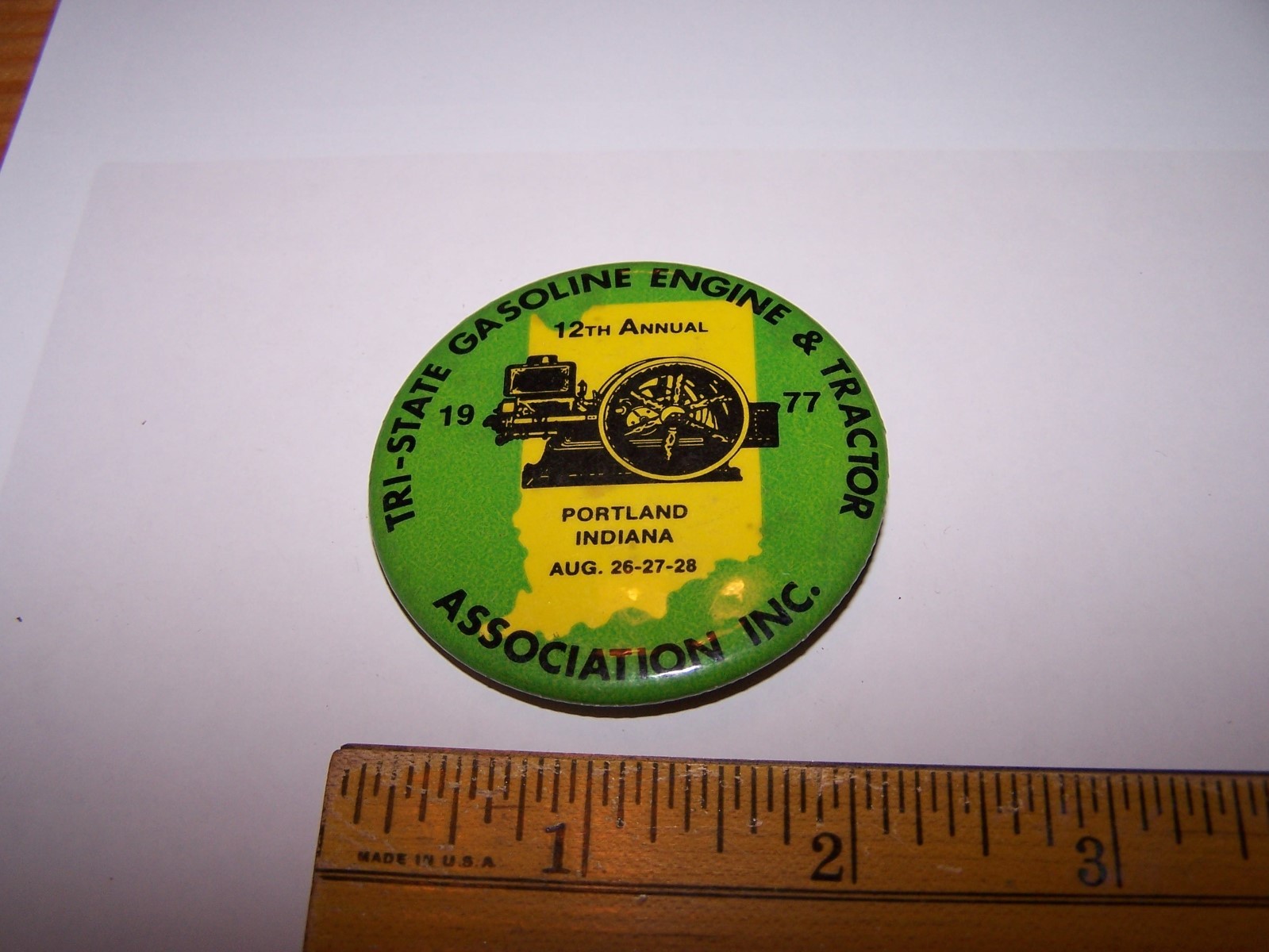1977 Tri State Gasoline Engine & Tractor Show Pinback PORTLAND INDIANA