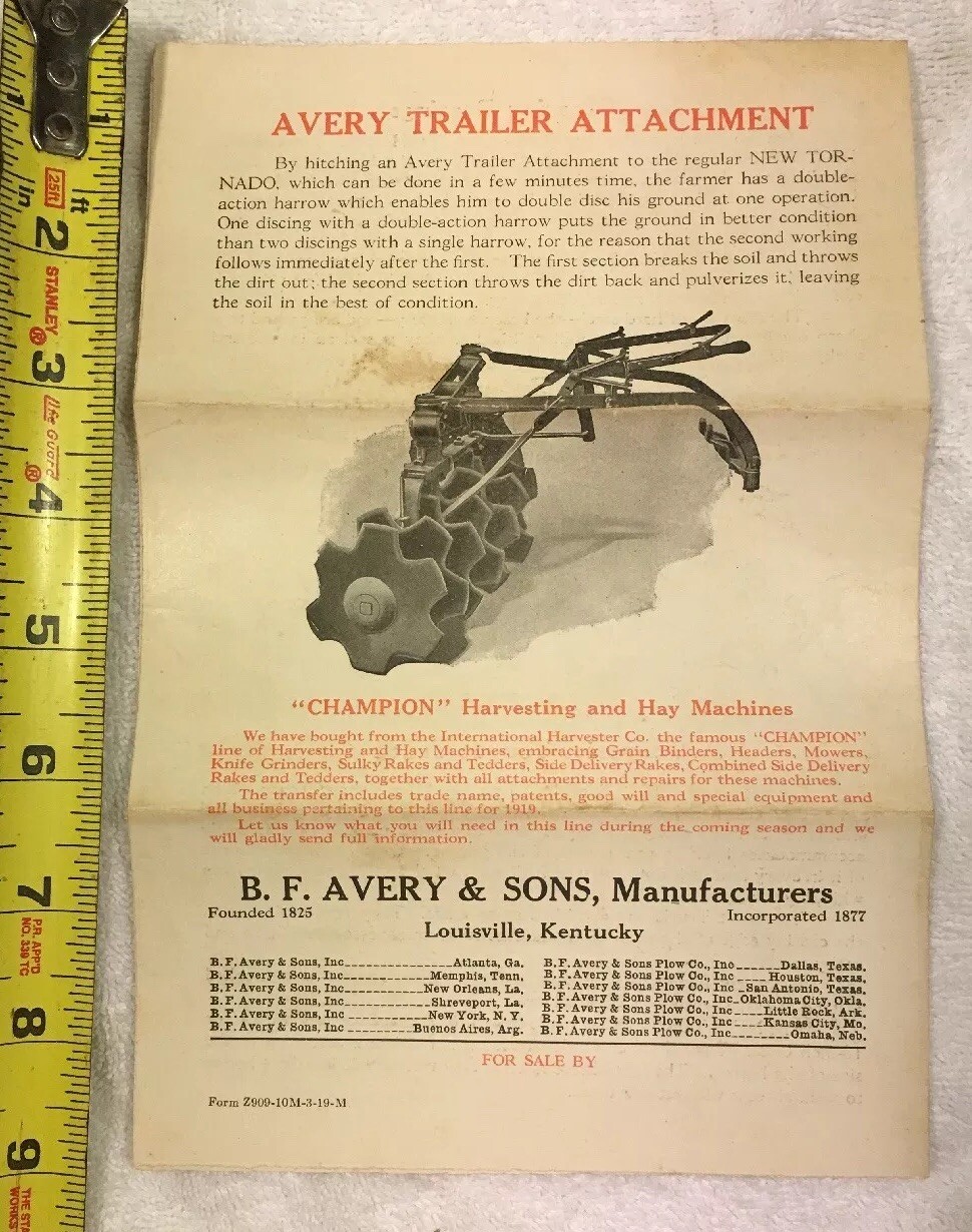 BF Avery Lexington Tractor Disk Harrow Dealer&rsquo;s Brochure & Queen Irwin Martin KY