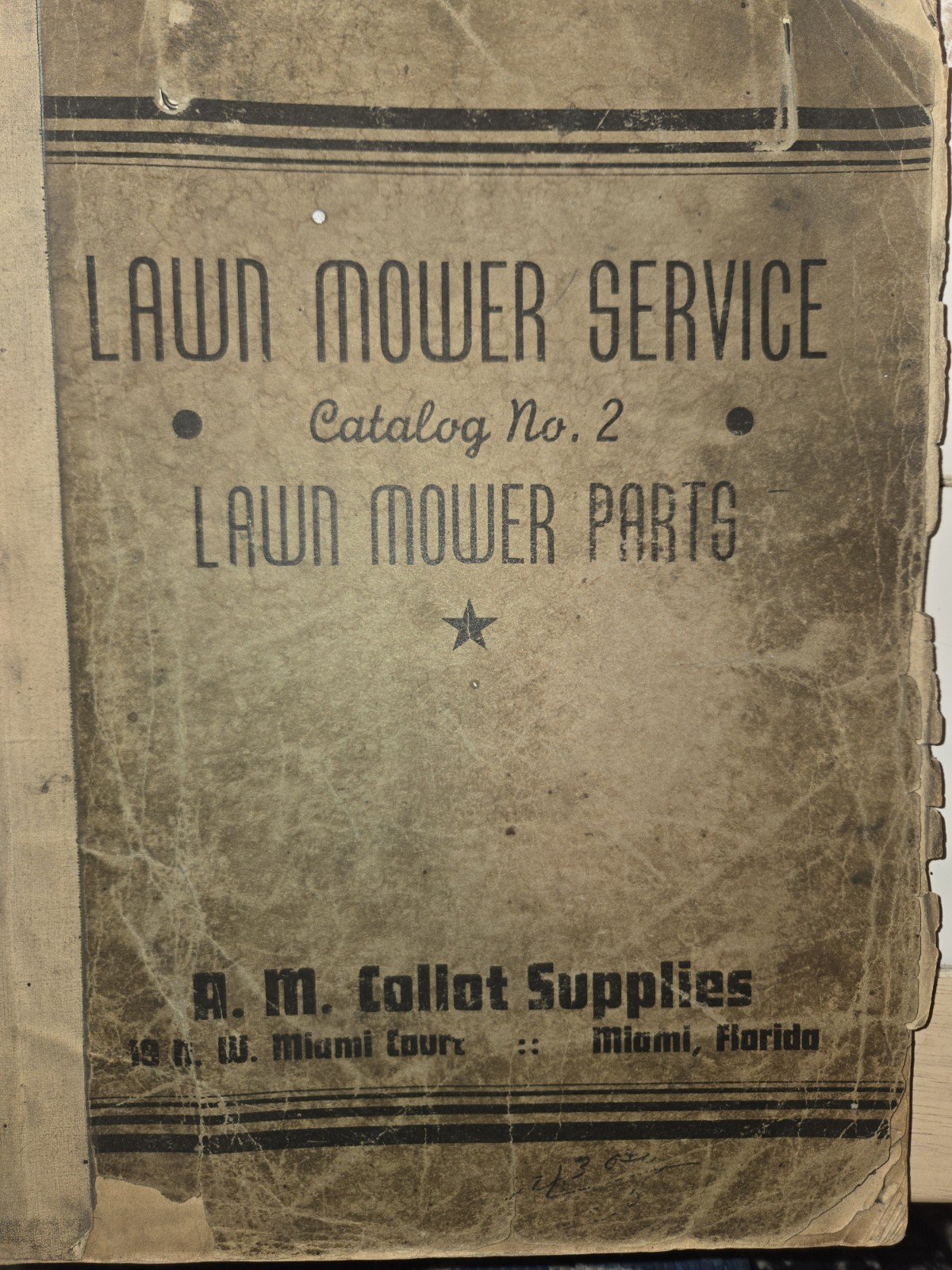 RARE AND OLD A.M COLLOT LAWN MOWER SERVICE AND PARTS CATALOG NO. 2 MIAMI FLORIDA