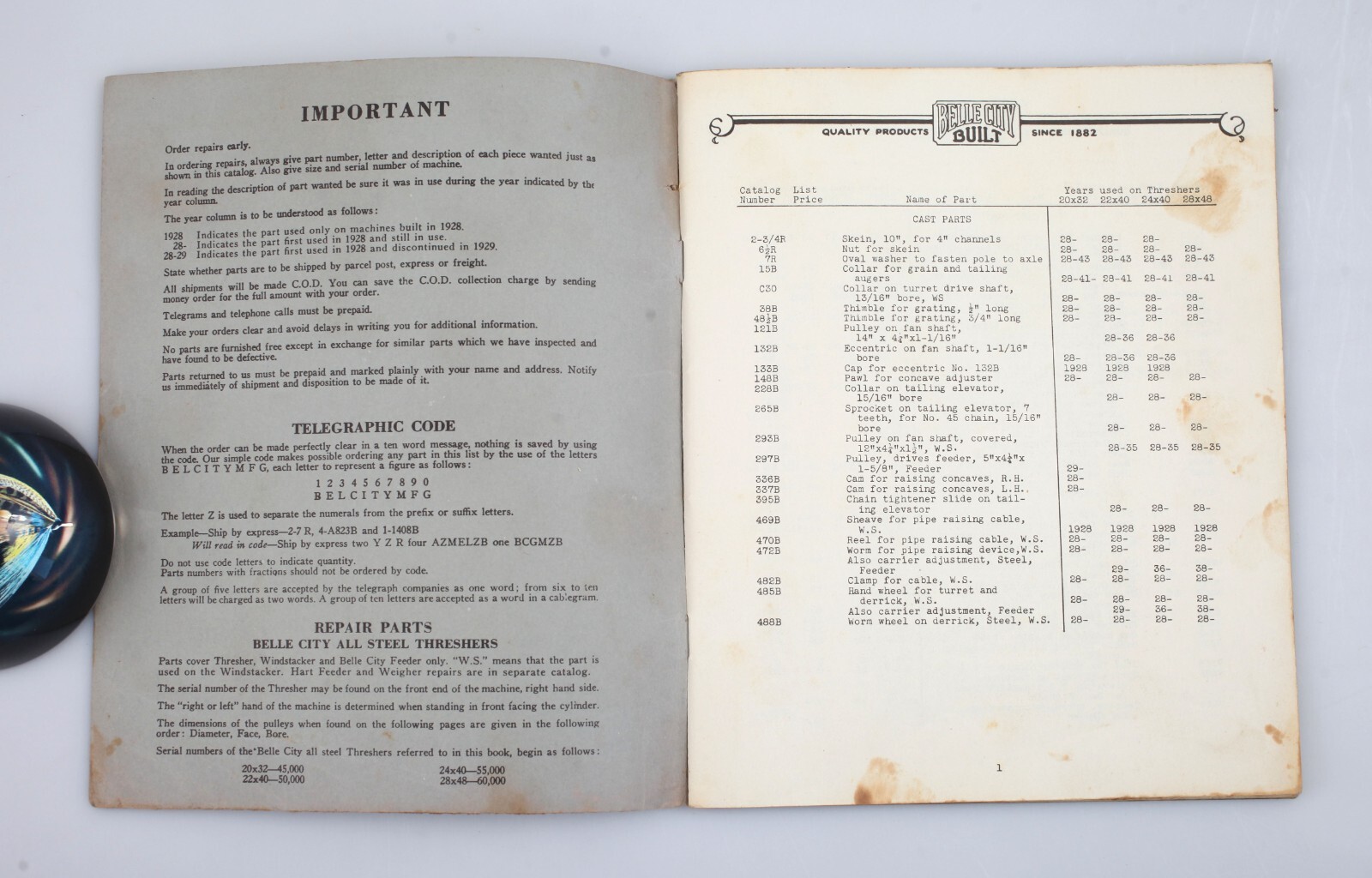 Vintage 1951 Belle City Threshers Repair Parts Catalog Racine Wisconsin