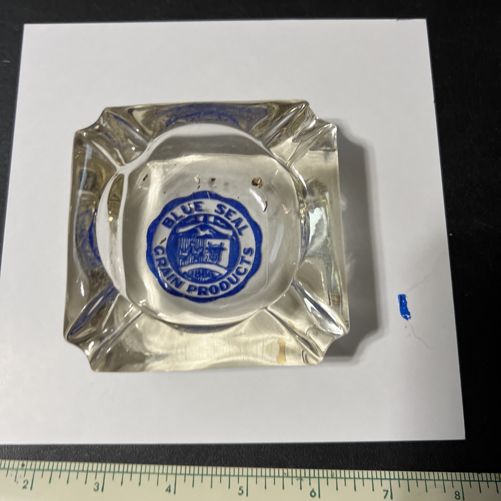 Vintage Glass Ashtray- Blue Deal Grain Products