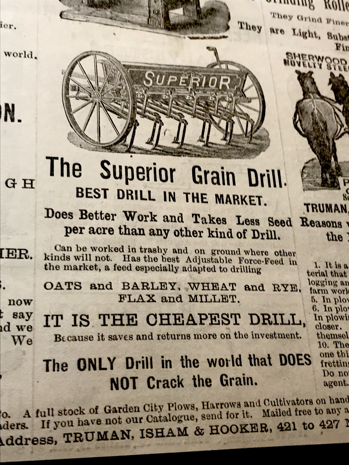 1886 Truman, Isham & Hooker Farm Implement Advertising – San Francisco – CA