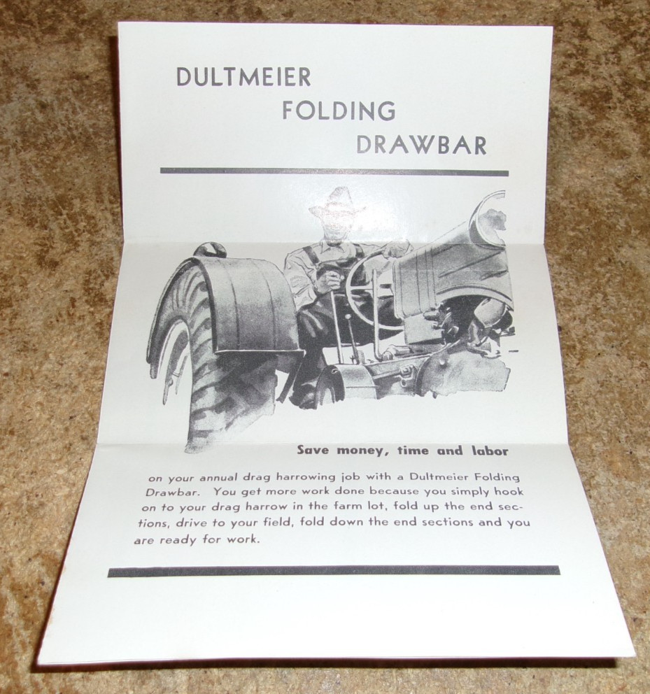 vintage Dultmeier mfg. co. 2 page folding drawbar pamphlet very good used