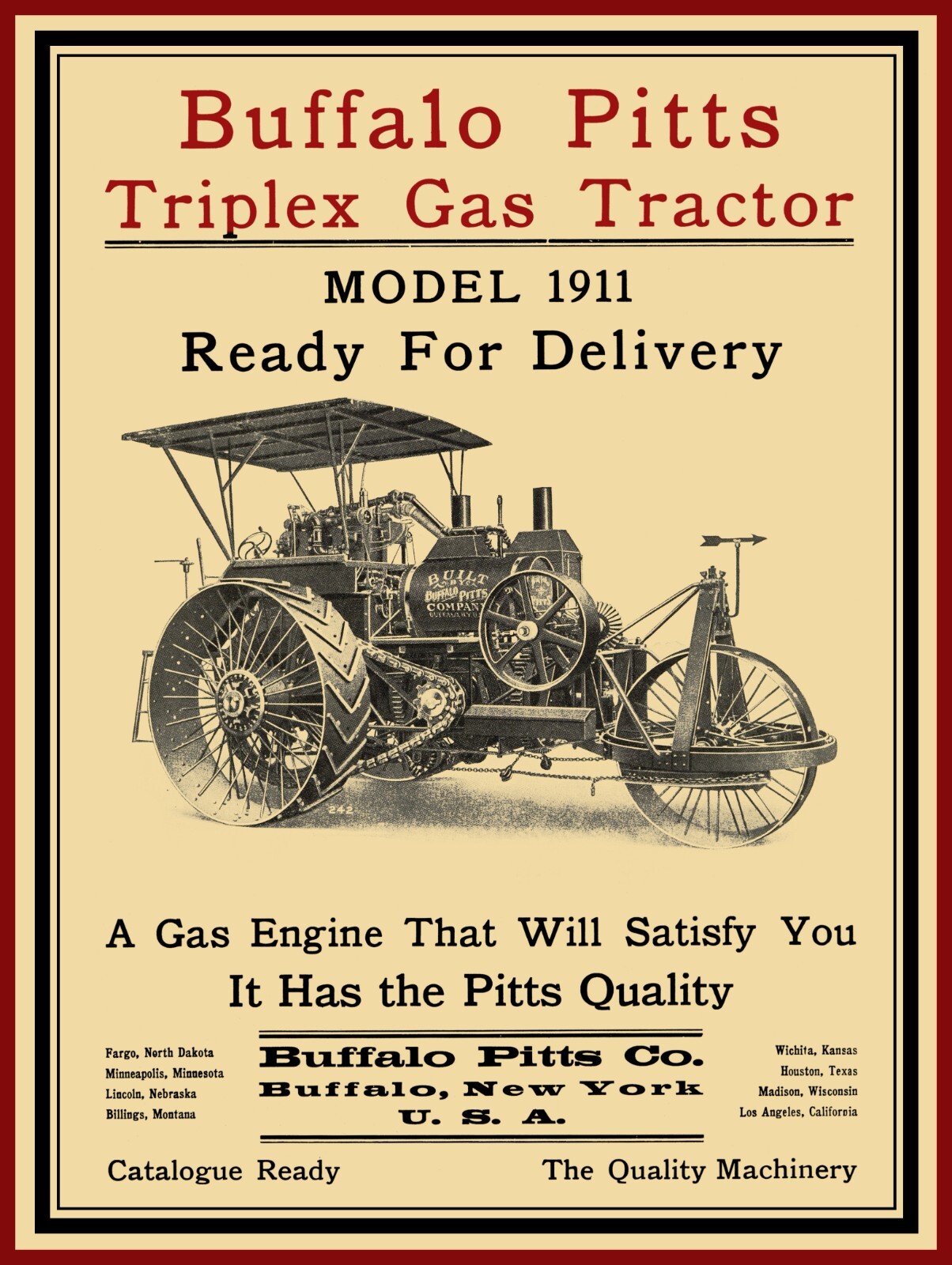 1911 Buffalo Pitts Tri-Plex Tractor New Sign – 18&Prime; x 24&Prime; USA STEEL XL Size – 4#