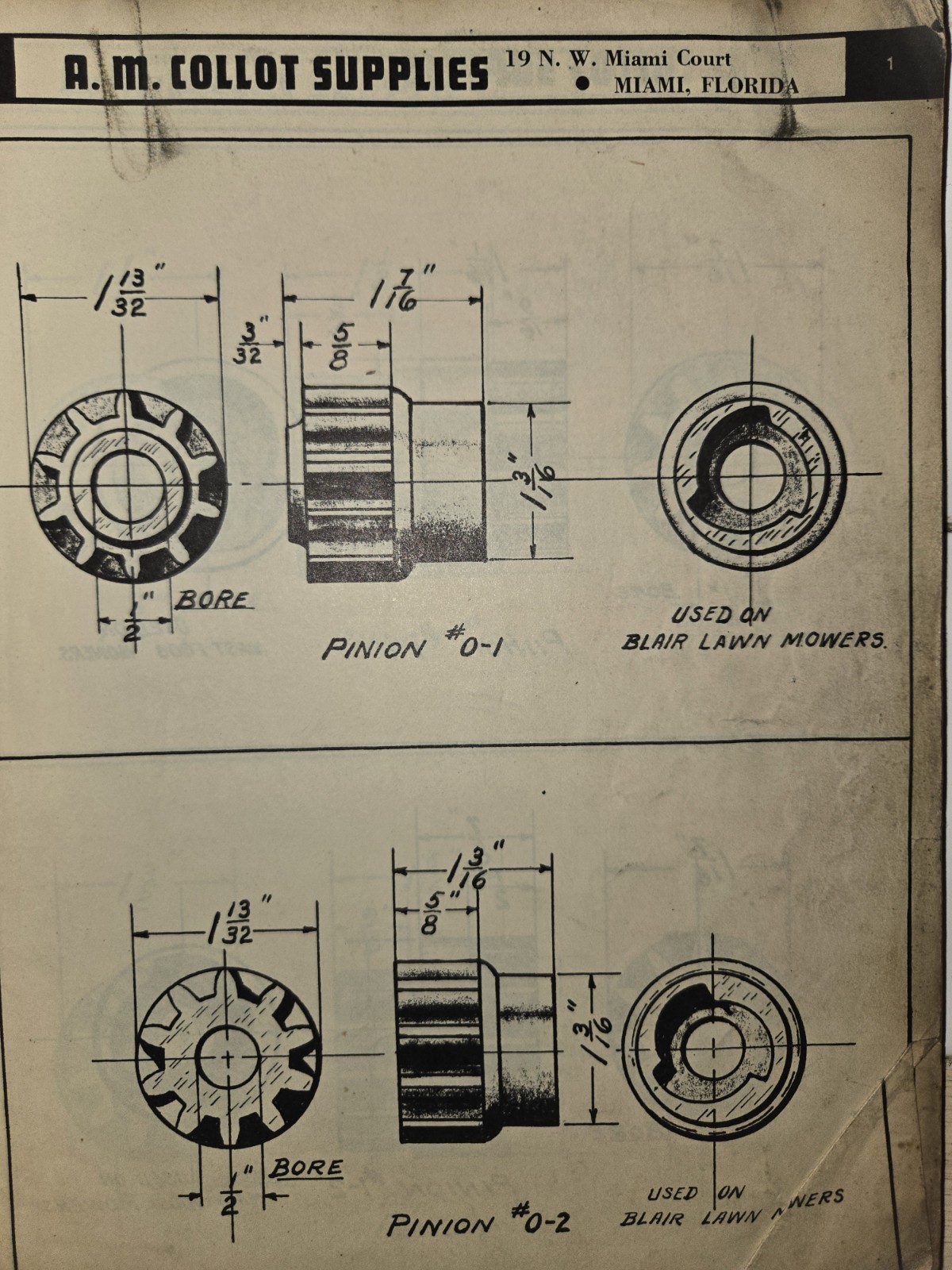 RARE AND OLD A.M COLLOT LAWN MOWER SERVICE AND PARTS CATALOG NO. 2 MIAMI FLORIDA