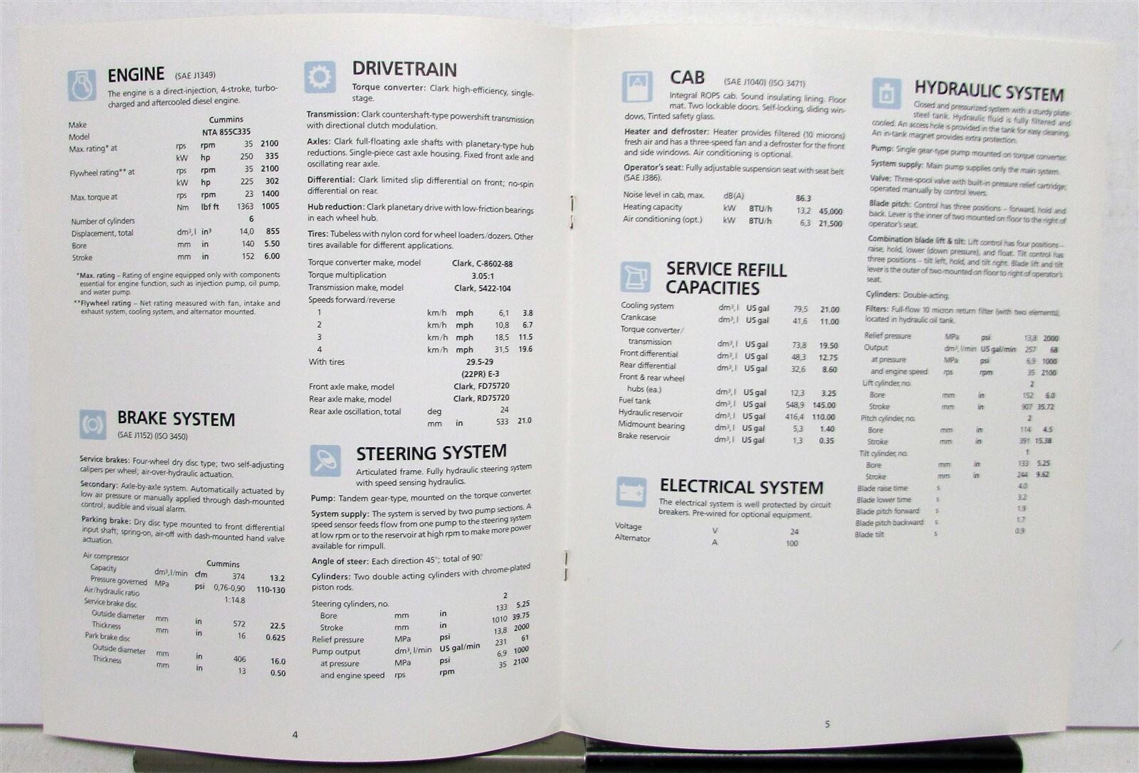 1989 Michigan 280 C Wheel Dozer Construction Diagrams Sales Brochure