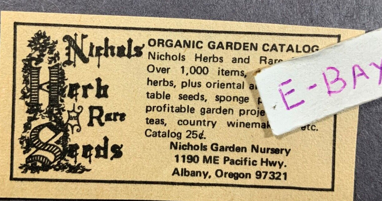 1976 Print Ad. Nichols Garden Nursery. Albany, Oregon. Organic Garden Catalog