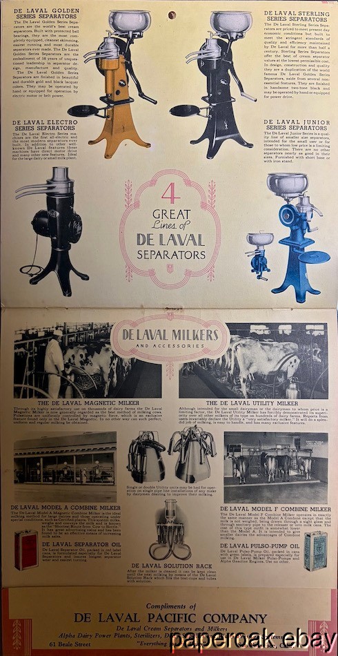 Original 1936 De Laval Cream Separators & Milkers Complete Advertsing Calendar