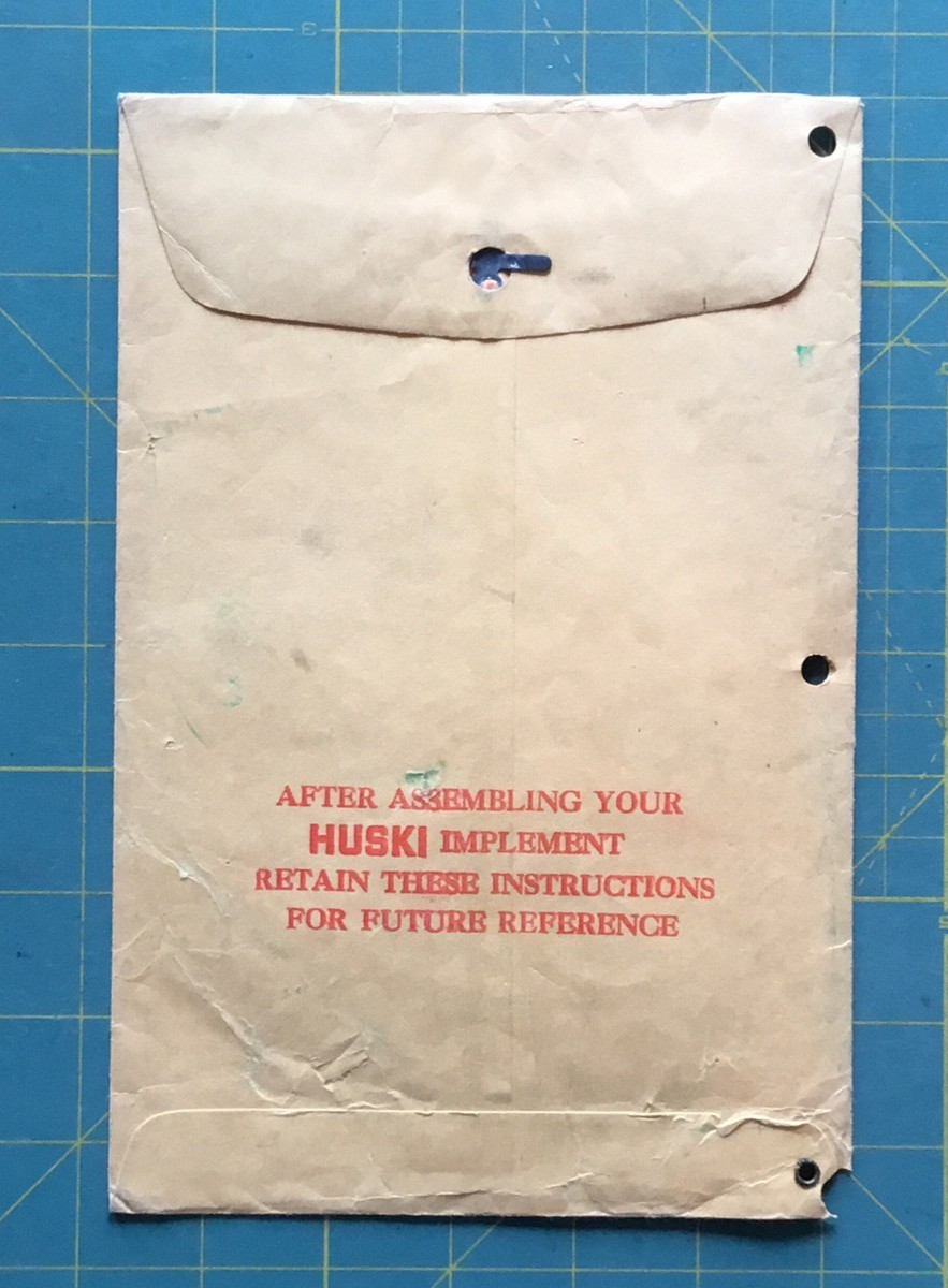 Bolens Products Division HUSKI Implement envelope, 1950&rsquo;s