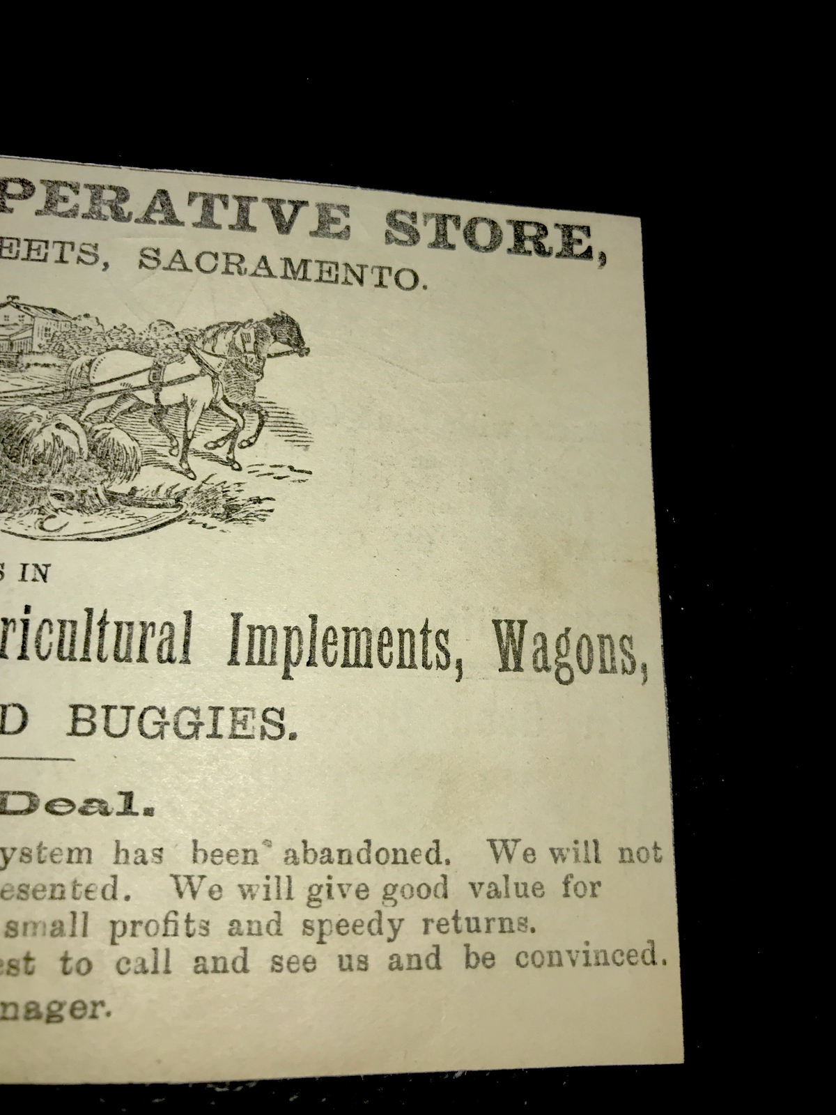 1886 Grangers’ Co-Operative Store Farm Advertising – Sacramento – California
