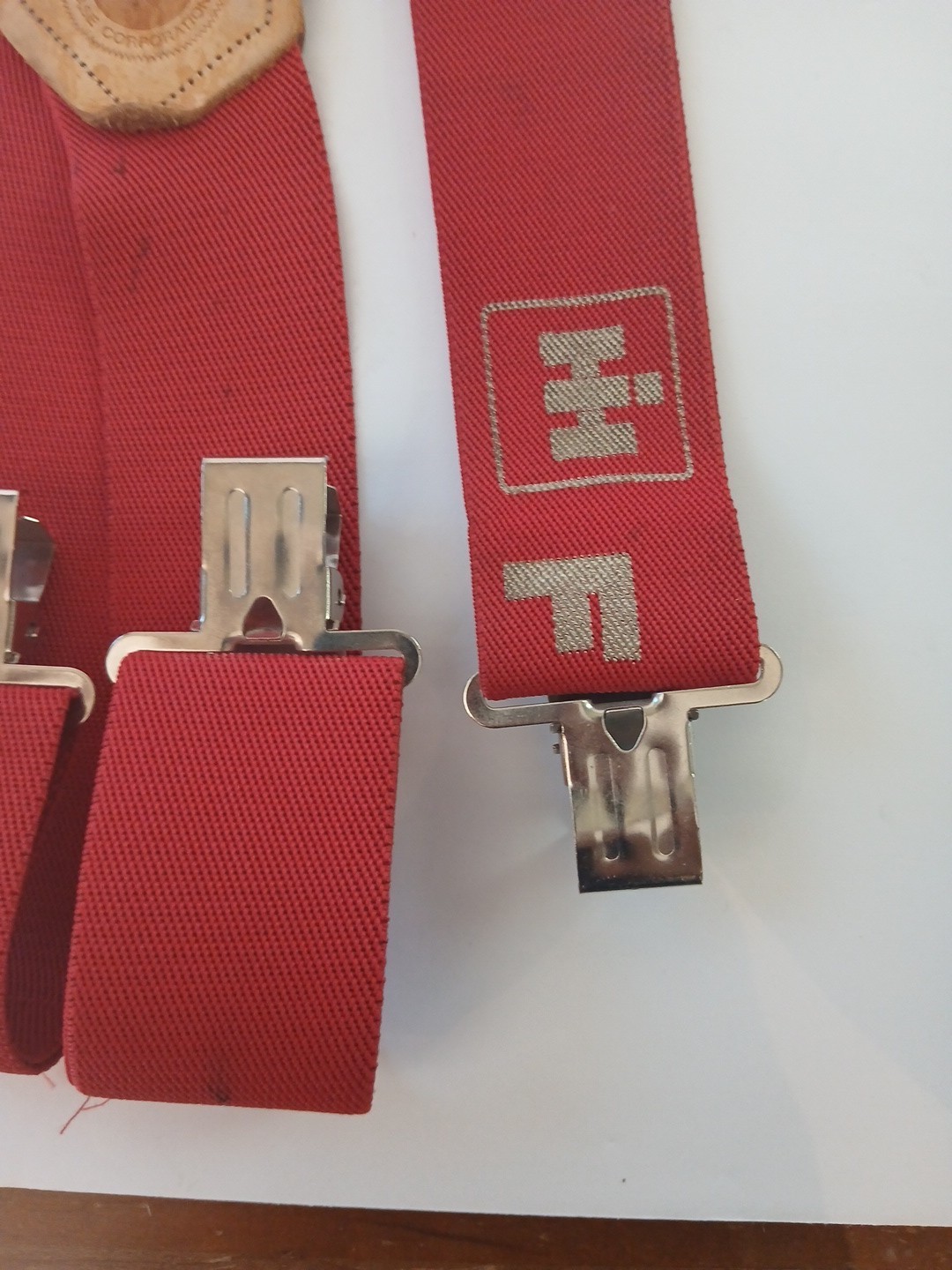 Vintage McCormick Farmall IH Red Suspenders Case Leather Patch USA