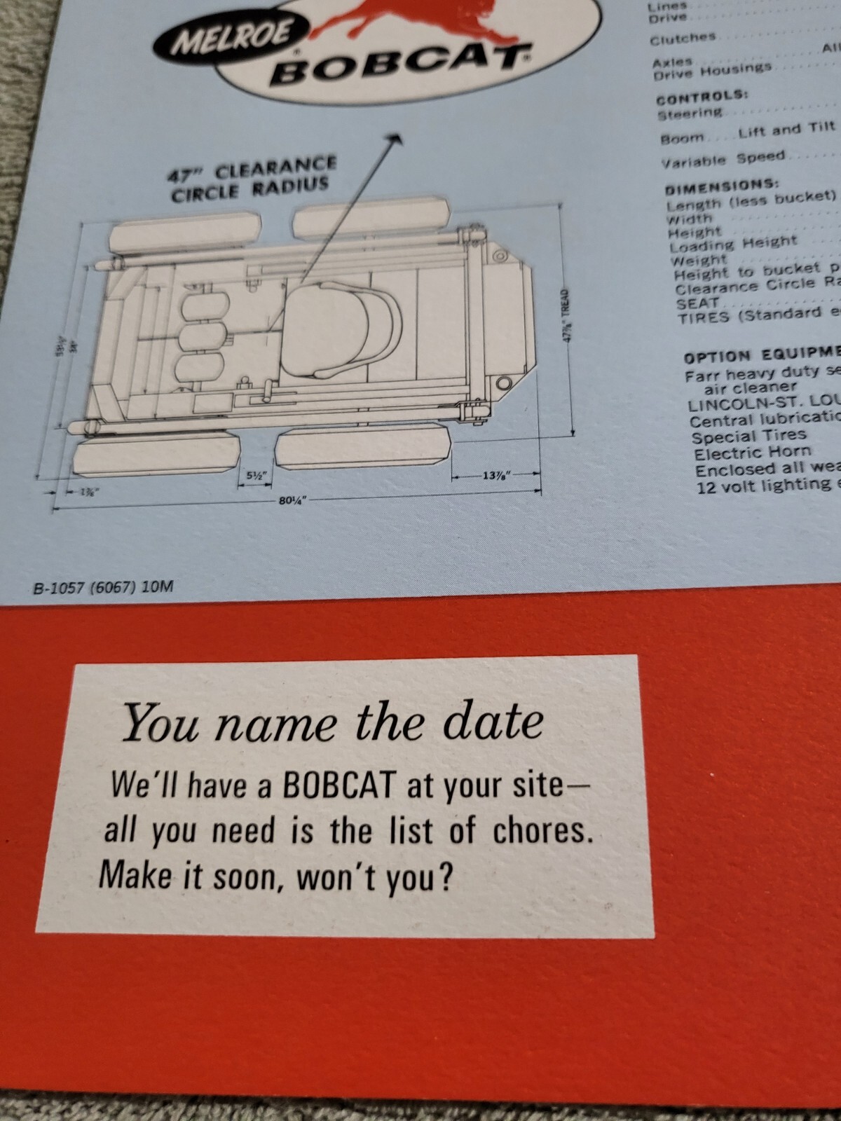 Vintage 1967 BROCHURE Melroe Bobcat Skid Steer Loader M600 25hp Wisconsin engine