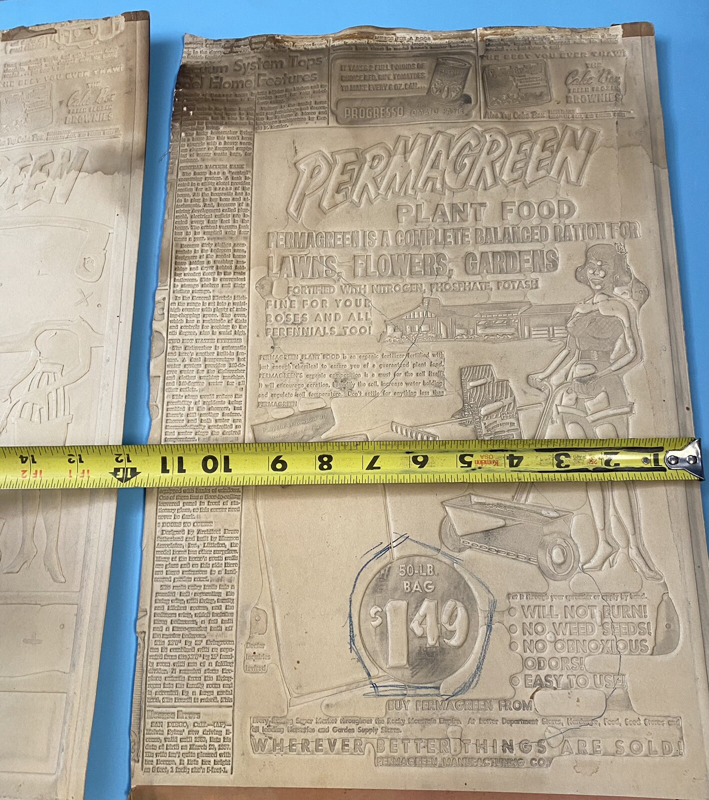Vintage 2 Advertising Embossed Newspaper Flong Mat Mold Print Ad Fertilizer