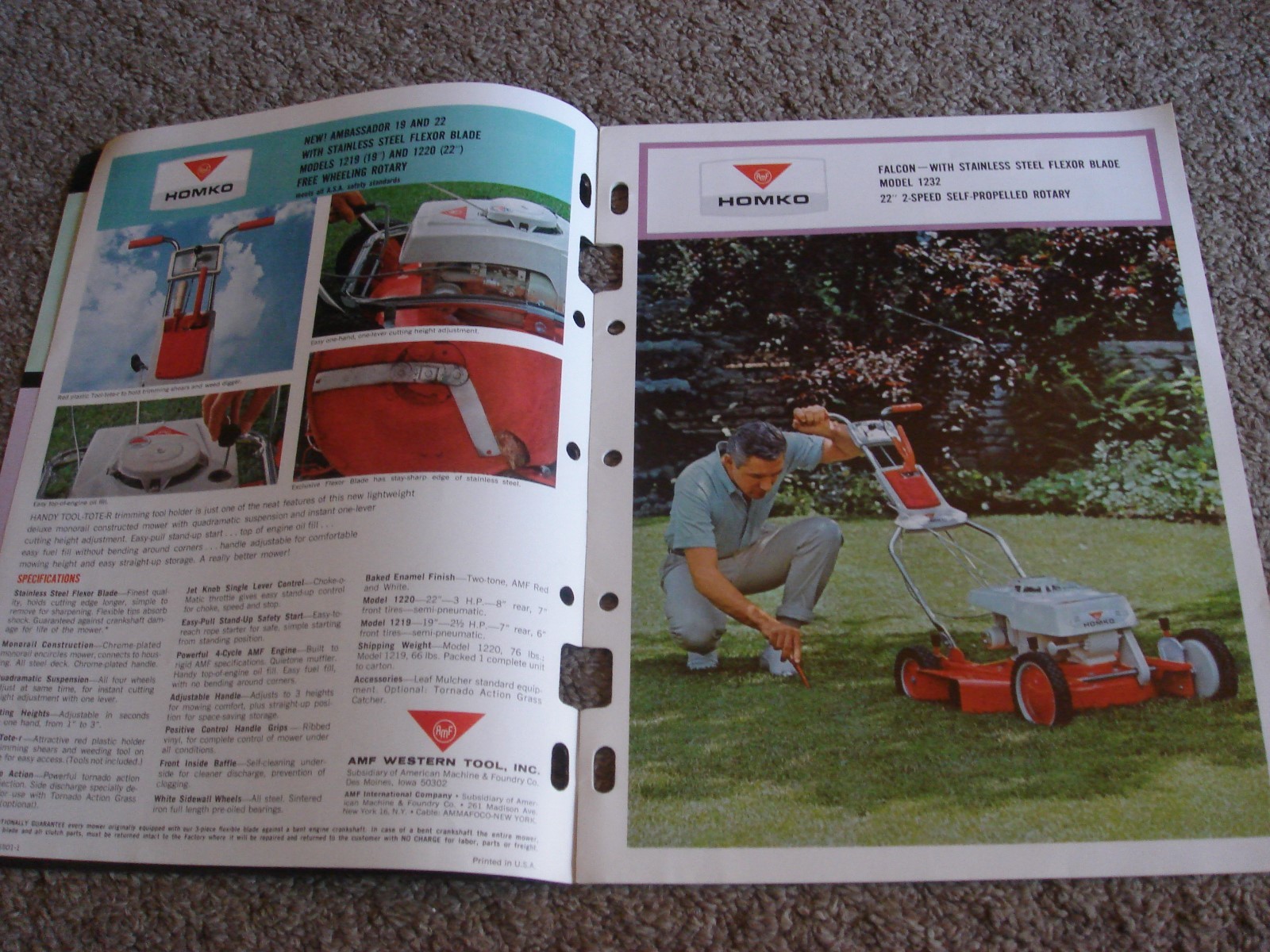 VINTAGE HOMKO 1964-1965 LAWN MOWER TRACTOR TILLER DEALER SALES BROCHURE LOT #3