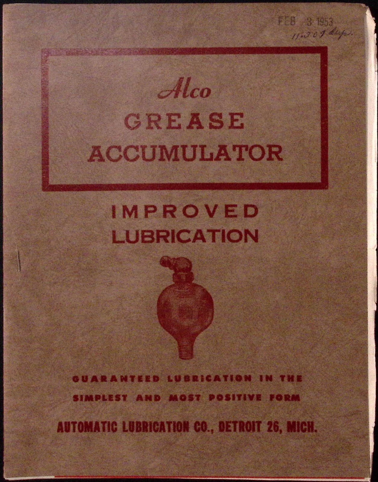 1953 Alco Greae Accumulator Dealer Brochure Automatic Lubrication Co Detroit MI