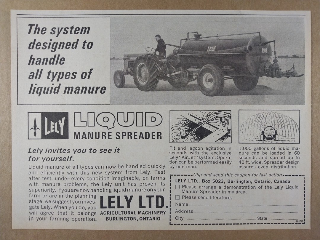 1967 Lely Liquid Manure Spreader vintage print Ad